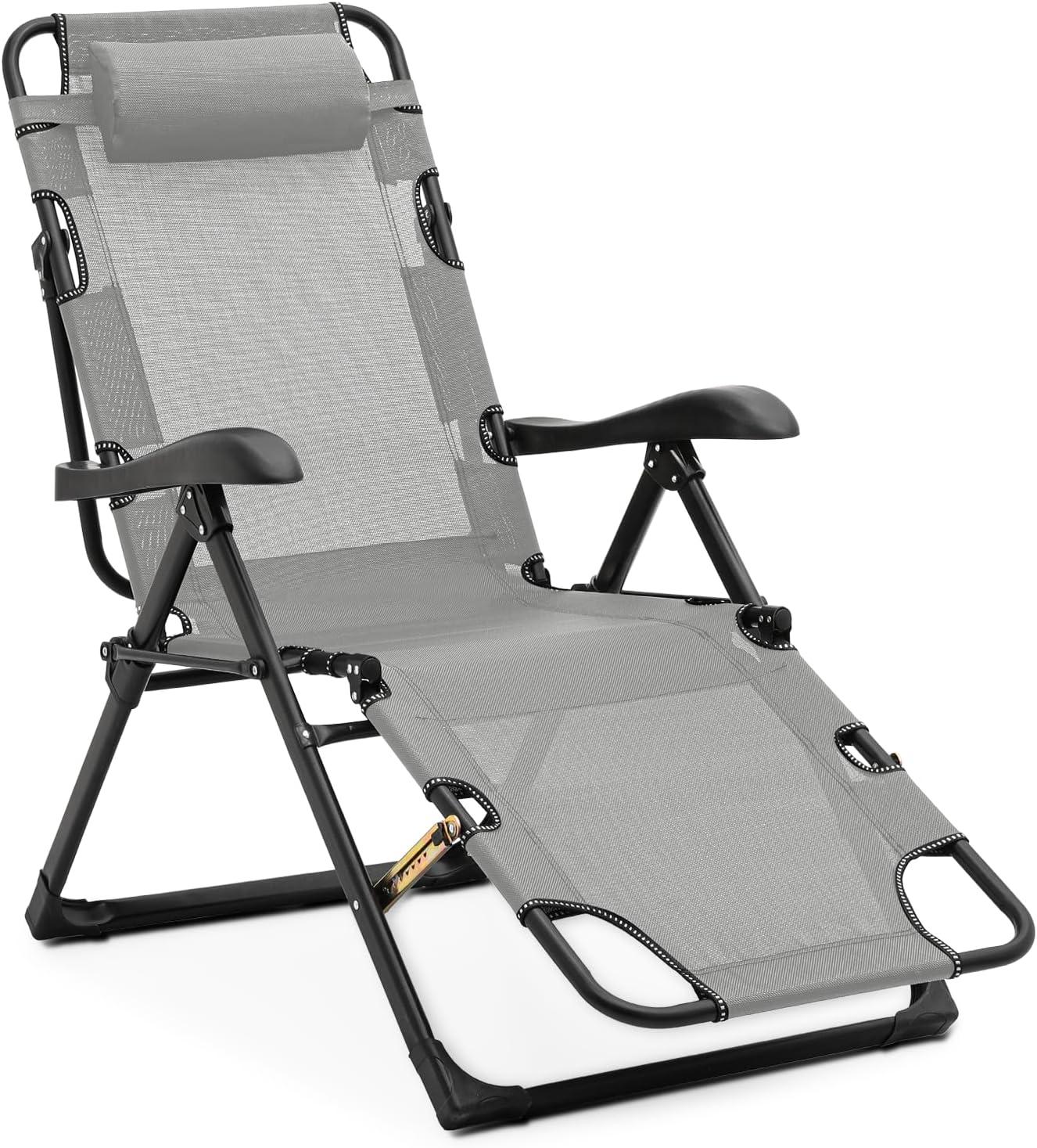 Outdoor Folding Reclining Lounge Chair Bench Chairs with Pillow