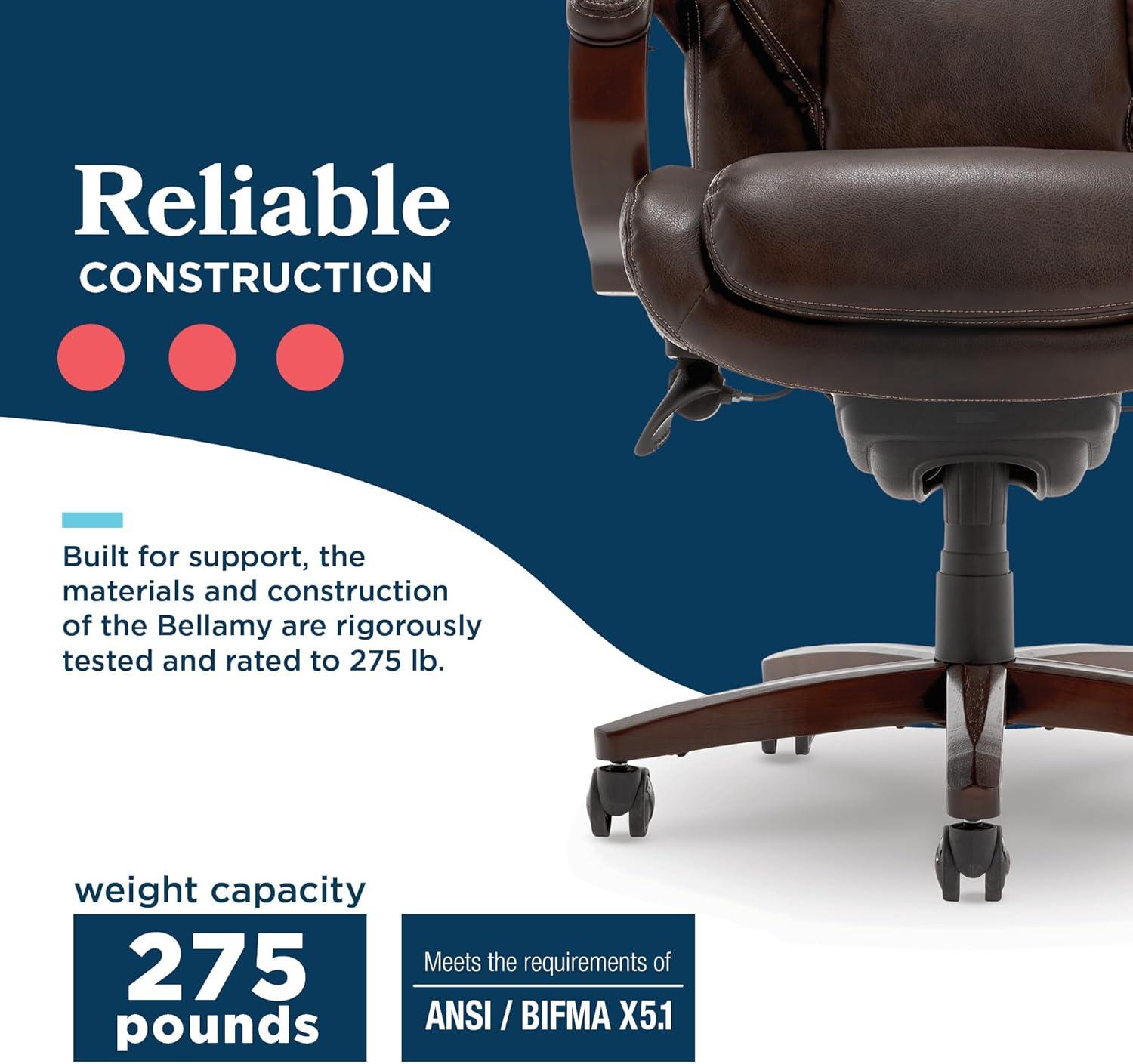 La-Z-Boy La-Z-Boy Bellamy Executive Office Chair with Memory Foam Cushions, Real Wood Arms and Swivel Base, Waterfall Seat Edge, Faux Bonded Leather