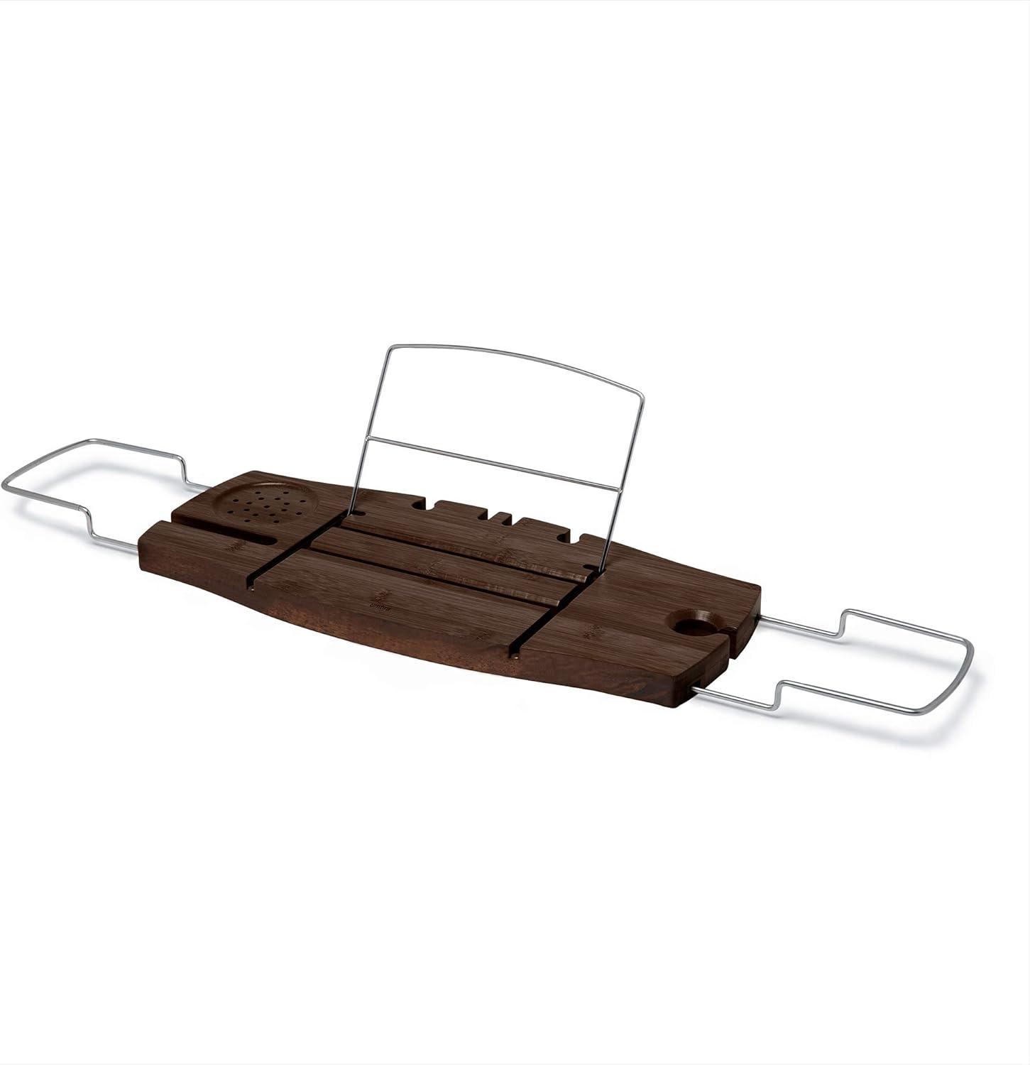 Aquala Extendable Walnut Bamboo Bathtub Caddy with Modern Luxuries