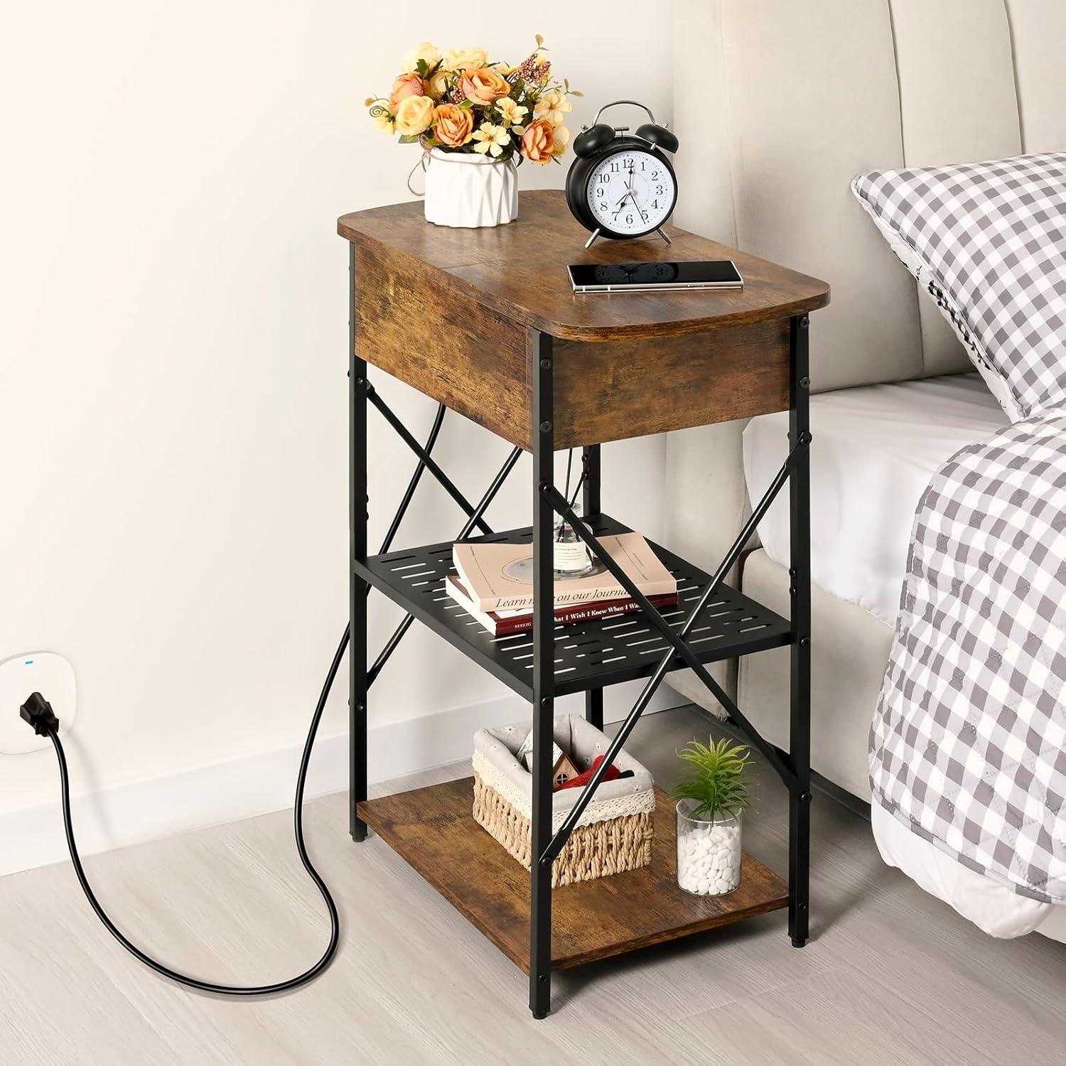 Flip Top End Tables Set 2 with Charging Station, Side Tables Living Room