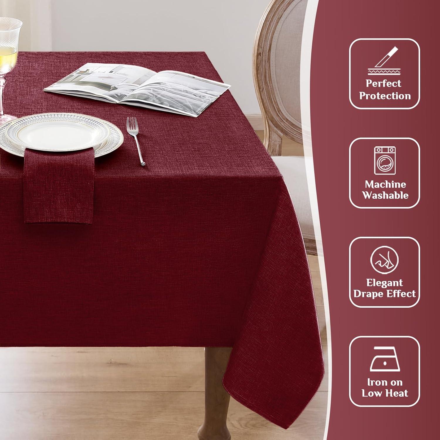 Softalker Linen Textured Rectangle Tablecloth,Waterproof Wipeable Farmhouse Burlap Table Cloth, Stain Resistant Wrinkle Free Table Covers for Kitchen Dining Holiday Party (60 x 84, Red)