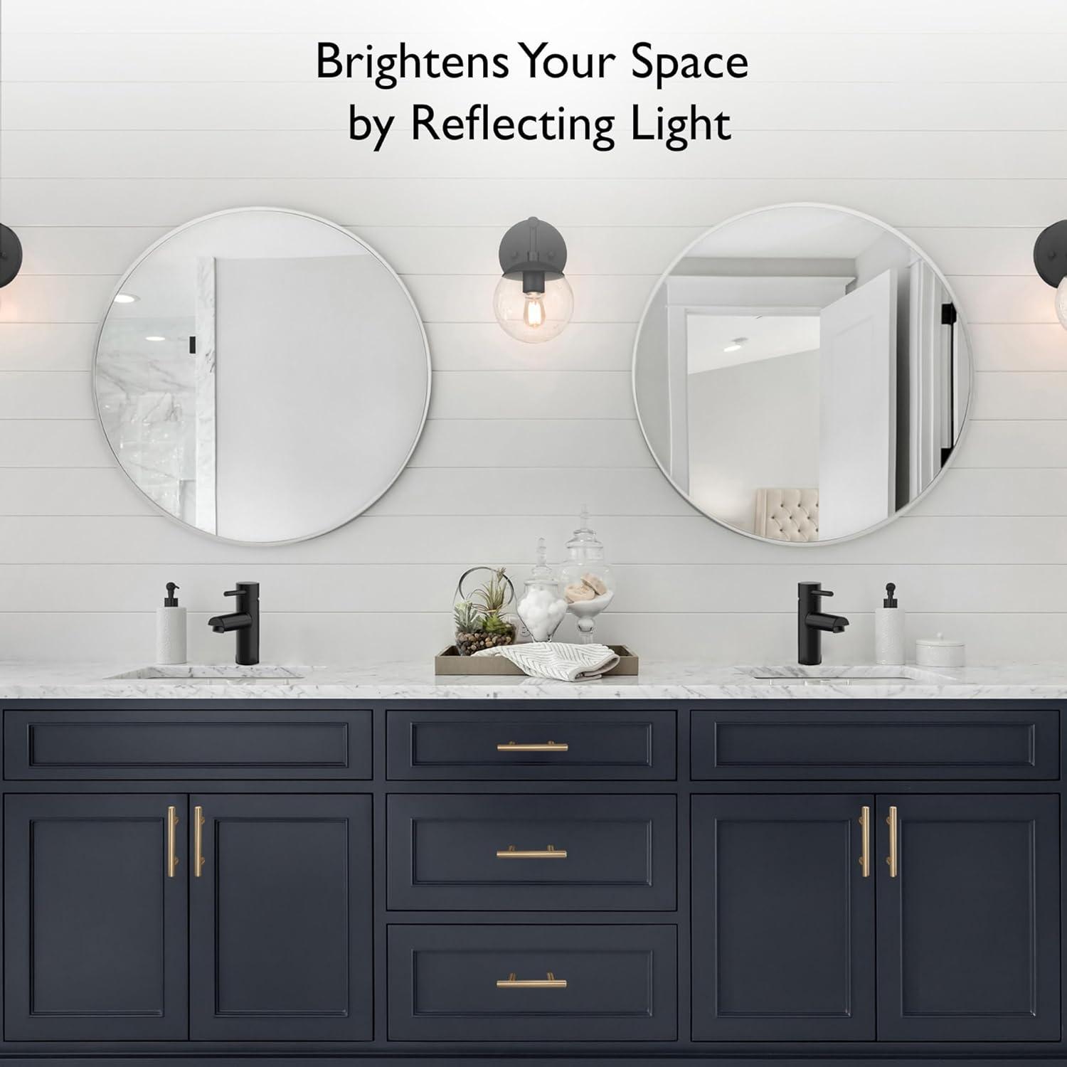 Kenna Round Wall Accent Mirror – 24-Inch, Modern Metal Framed – Living Room, Bedroom, Bathroom Vanity Mirror – Silver – Design House, 587188-SLV