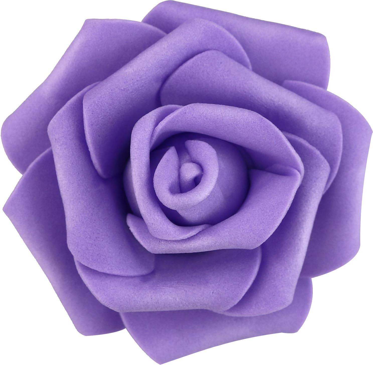 Juvale 100 Pack Purple Artificial Flowers, Bulk Stemless Fake Foam Roses for Wedding, Decorations, Bouquets, 3 in