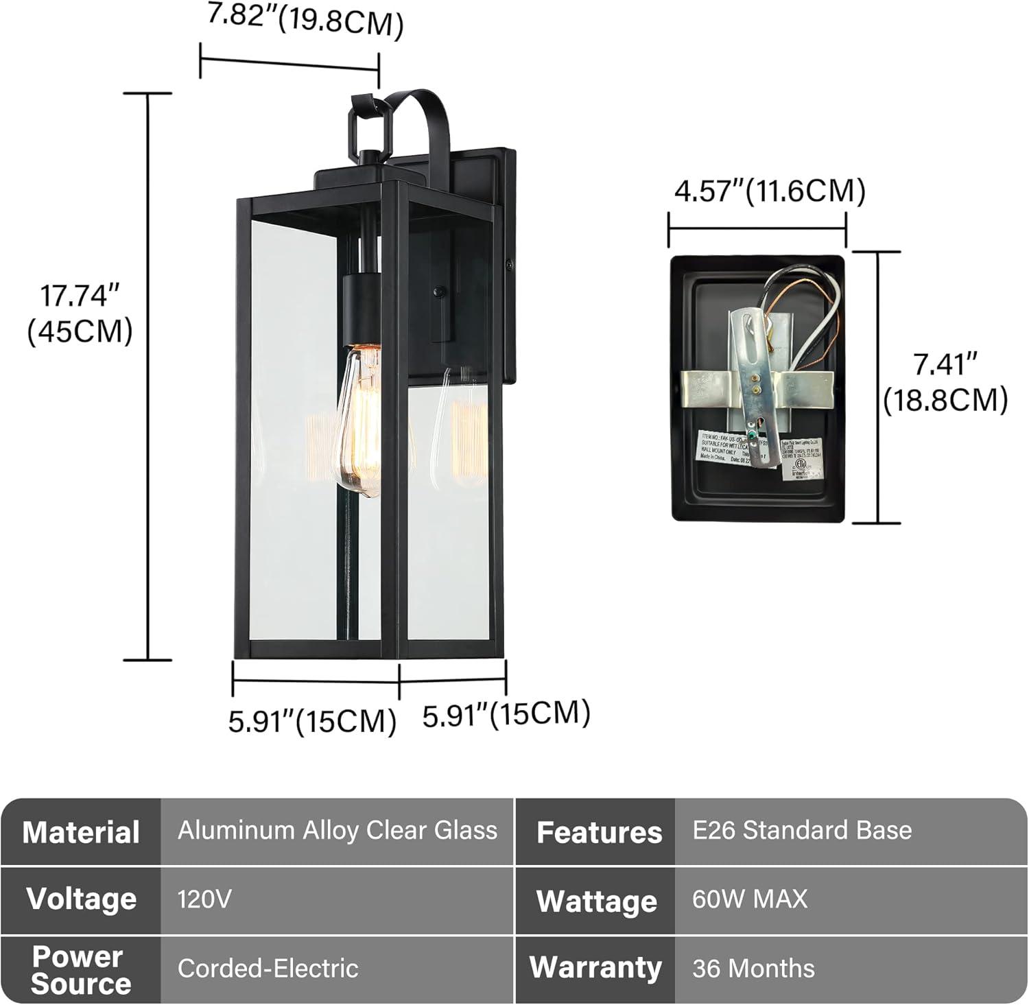 Large Size Outdoor Wall Lights, 18 Inch Oversized Matte Black Exterior Light Fixture With Clear Glass, Waterproof Front Porch Lighting, Modern Sconces Lantern For House, Garage, ETL Listed