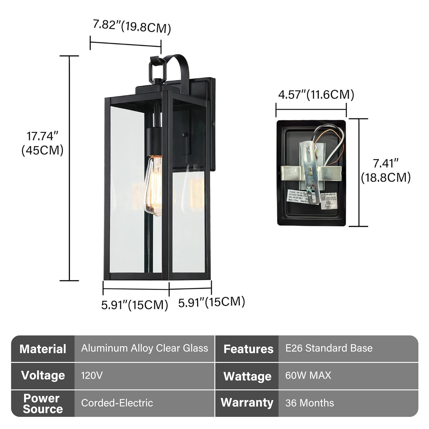 Large Size Outdoor Wall Lights, 18 Inch Oversized Matte Black Exterior Light Fixture With Clear Glass, Waterproof Front Porch Lighting, Modern Sconces Lantern For House, Garage, ETL Listed