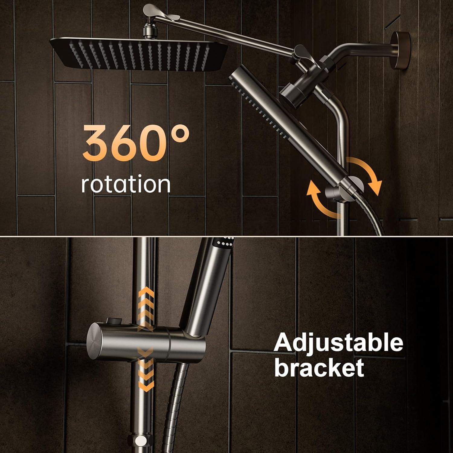 Veken Brushed Nickel Shower Head, 10'' All Metal Rain Shower Heads with Handheld Spray Combo, Hand Held Bathroom Combo with Extension Arm, Dual shower with Power Wash, Adjustable Rainfall Showerhead