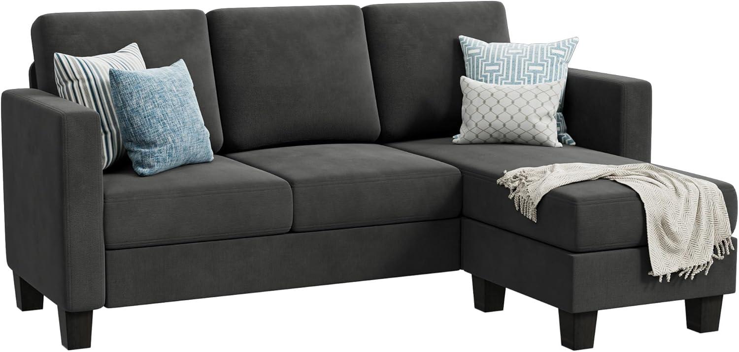 Dark Gray Linen Fabric Convertible Sectional Sofa with Pillow Back