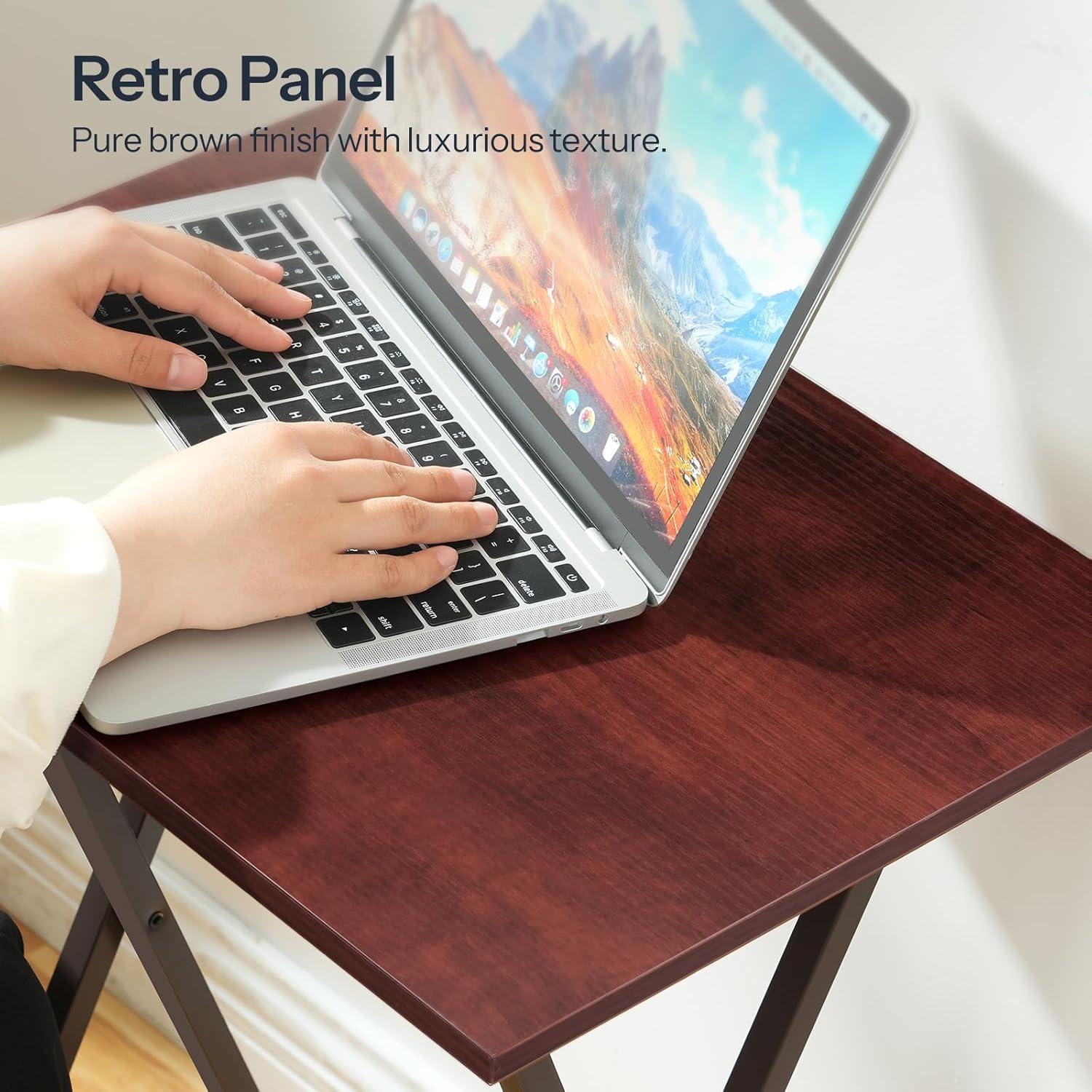 HOOBRO Folding TV Tray Tables, Set of 2 Side Table for Small Space, Industrial Snack Tables for Eating at Couch, Stable Metal Frame, Easy Assembly, Space Saving, Brown BR25BZ01