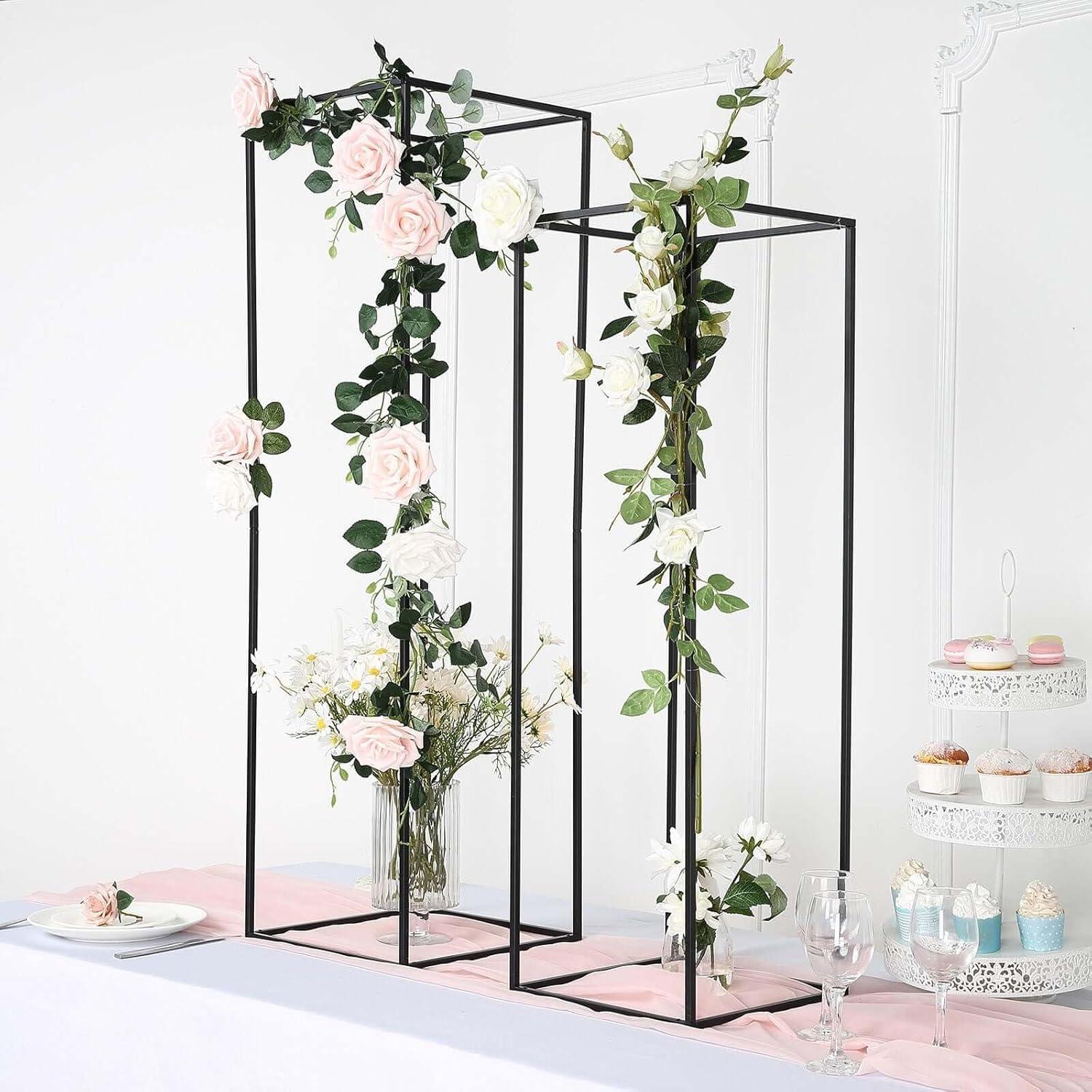 Efavormart Paquete de 2 - Soporte de Flores de Boda de Metal Negro Mate Rectangular de 40", Jarrones Geométricos para Centro de Mesa de Cena de Fiesta de Boda, Decoración de Hotel de Restaurante