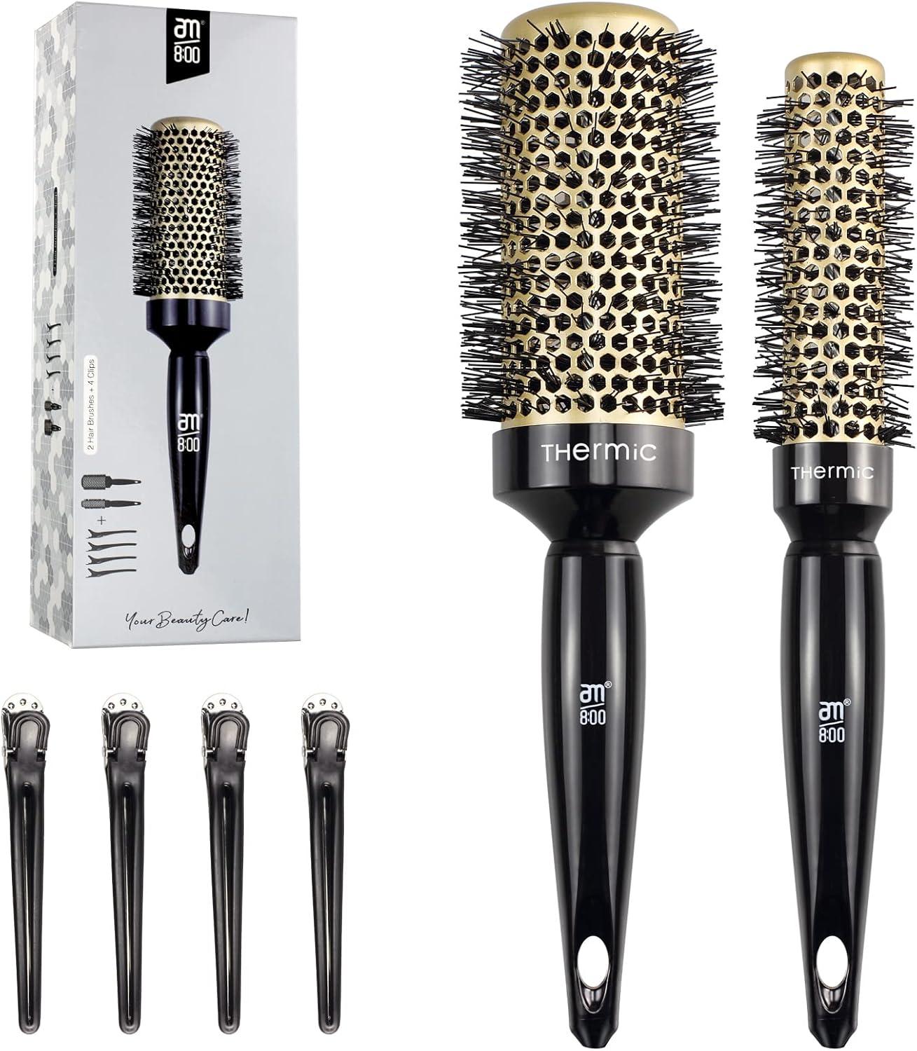 Black Ceramic Round Hair Brush Set with Nylon Bristles