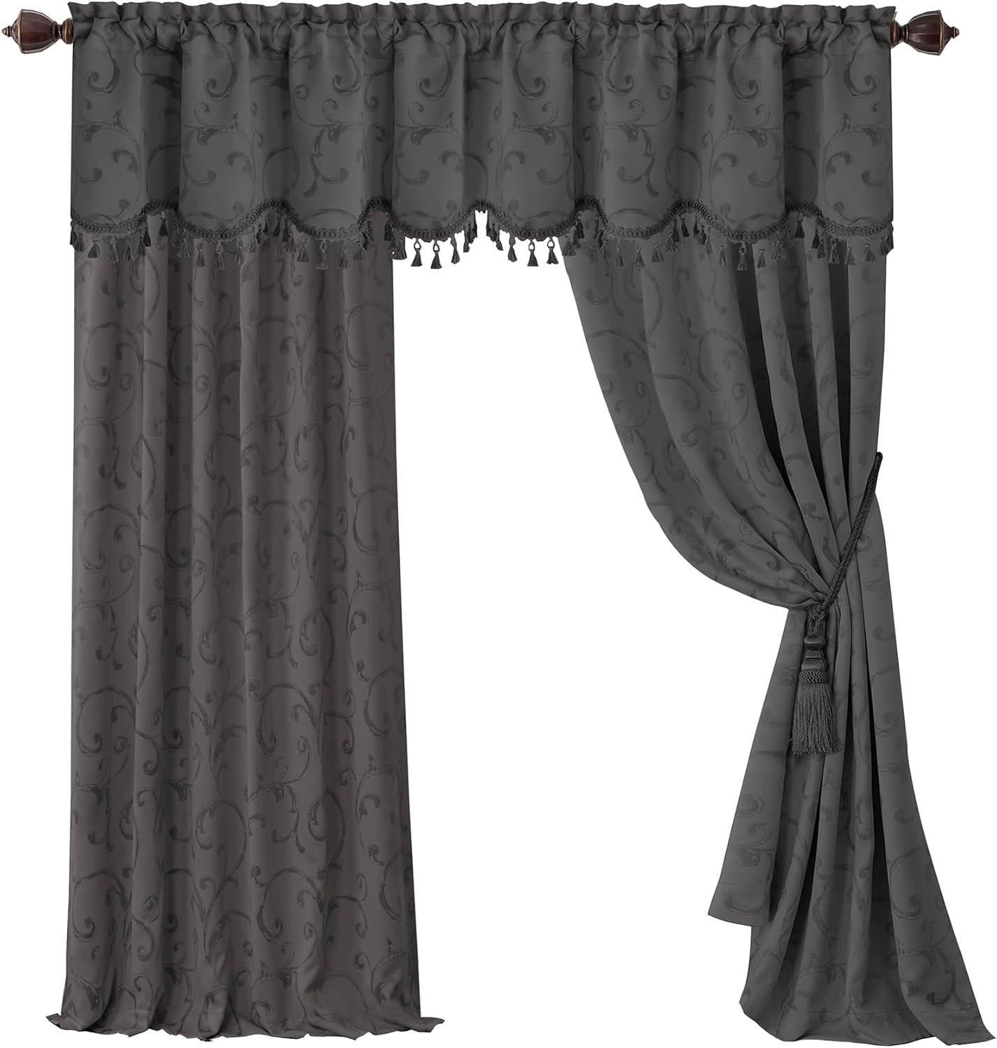 Mia Jacquard Scroll Blackout Window Curtain Panel - 52" x 84" - Gray - Elrene Home Fashions