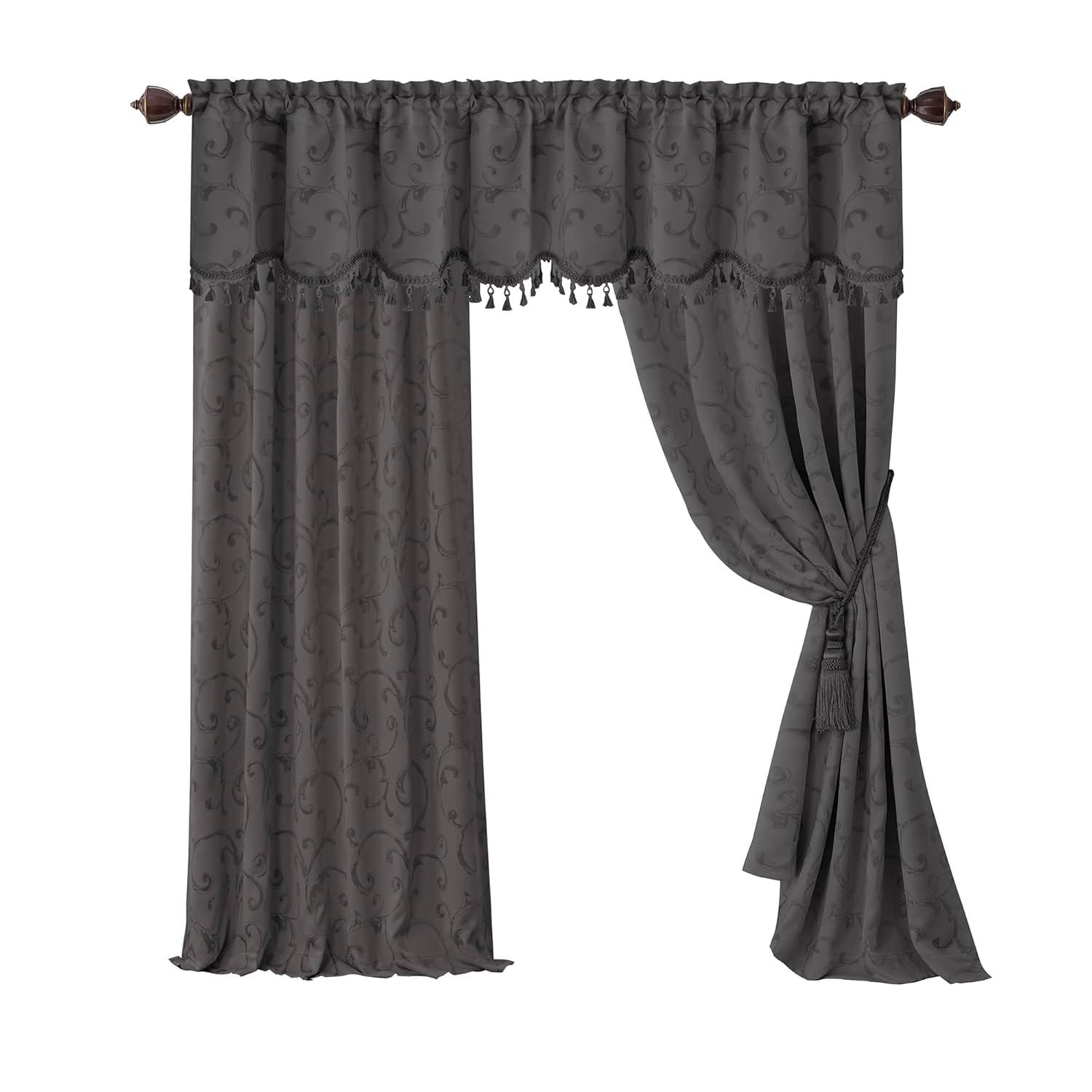 Mia Jacquard Scroll Blackout Window Curtain Panel - 52" x 84" - Gray - Elrene Home Fashions