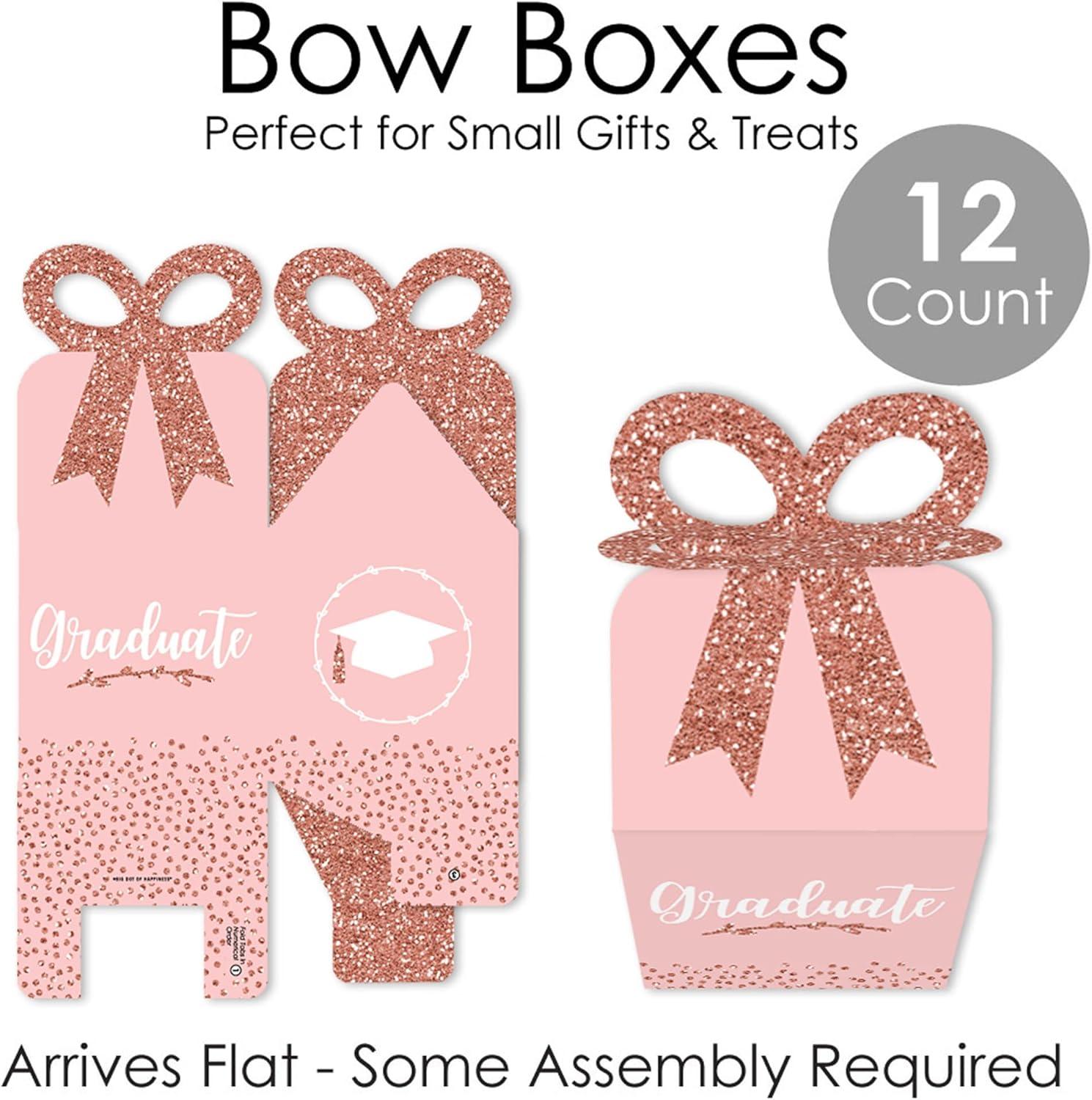 Big Dot of Happiness Rose Gold Grad - Square Favor Gift Boxes -  Graduation Party Bow Boxes - Set of 12