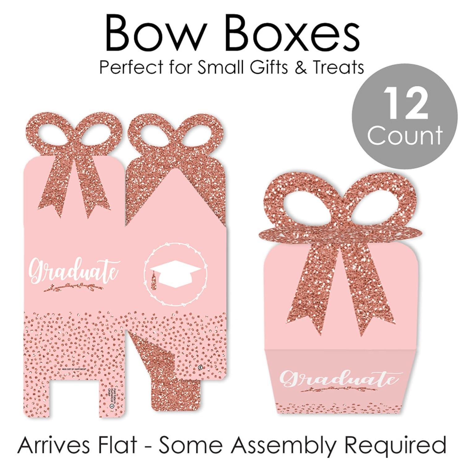 Big Dot of Happiness Rose Gold Grad - Square Favor Gift Boxes -  Graduation Party Bow Boxes - Set of 12
