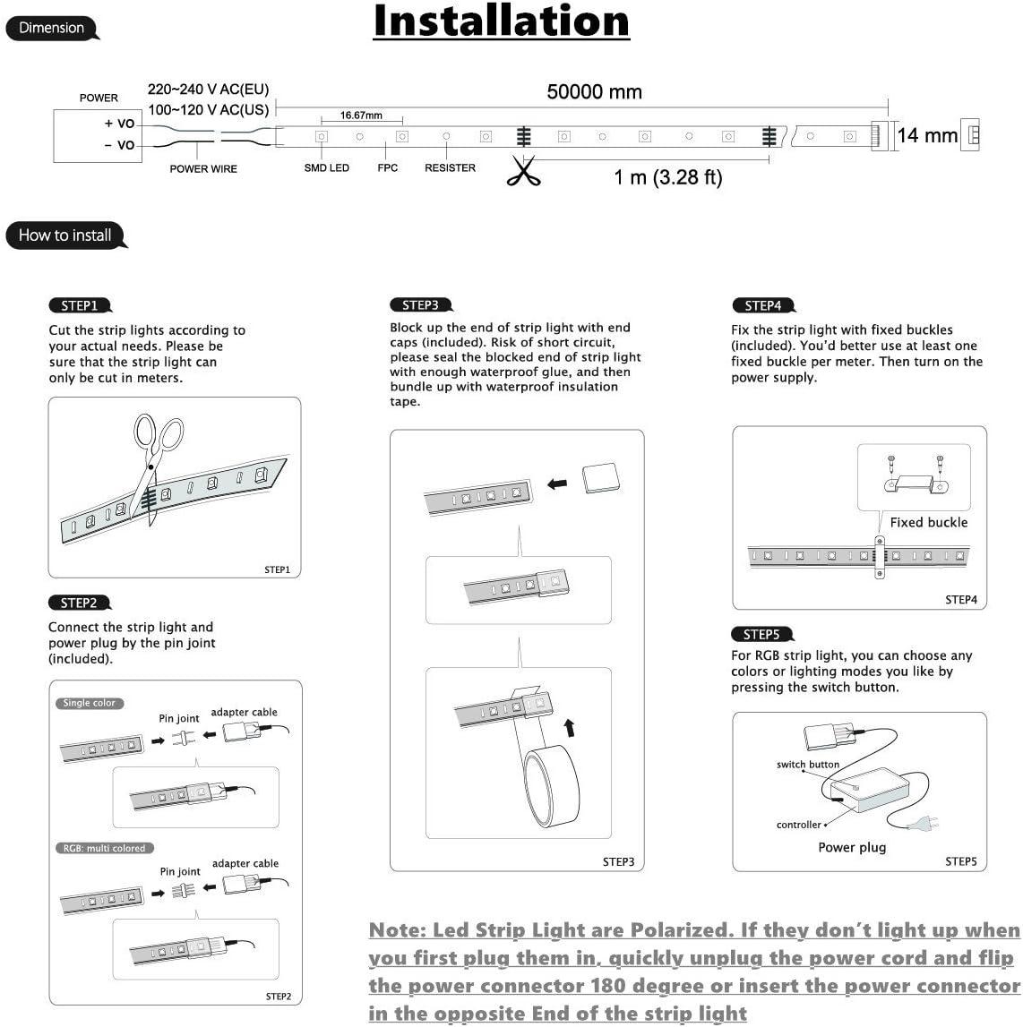 Warm White Color LED Strip Light, AC 110-120V Flexible/Waterproof/Multi-Modes Function/Dimmable SMD5050 LED Rope Light with Remote for Home/Office/Building Decoration (164ft/50m)