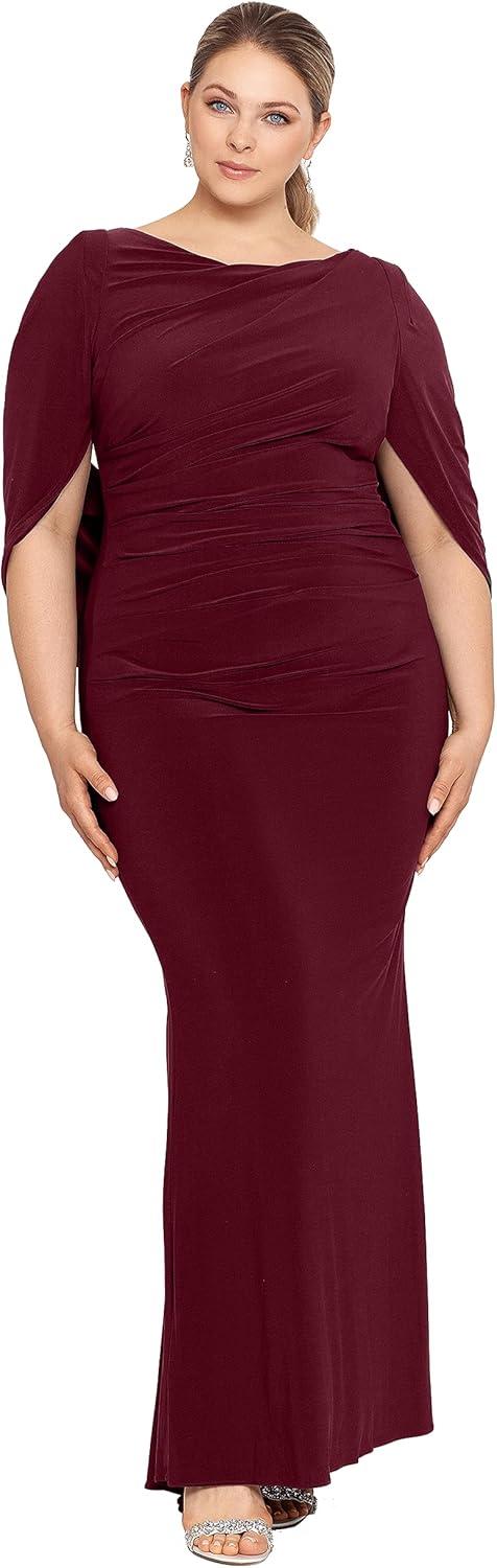 Wine Plus Size Jersey Maxi Dress with Draped Back