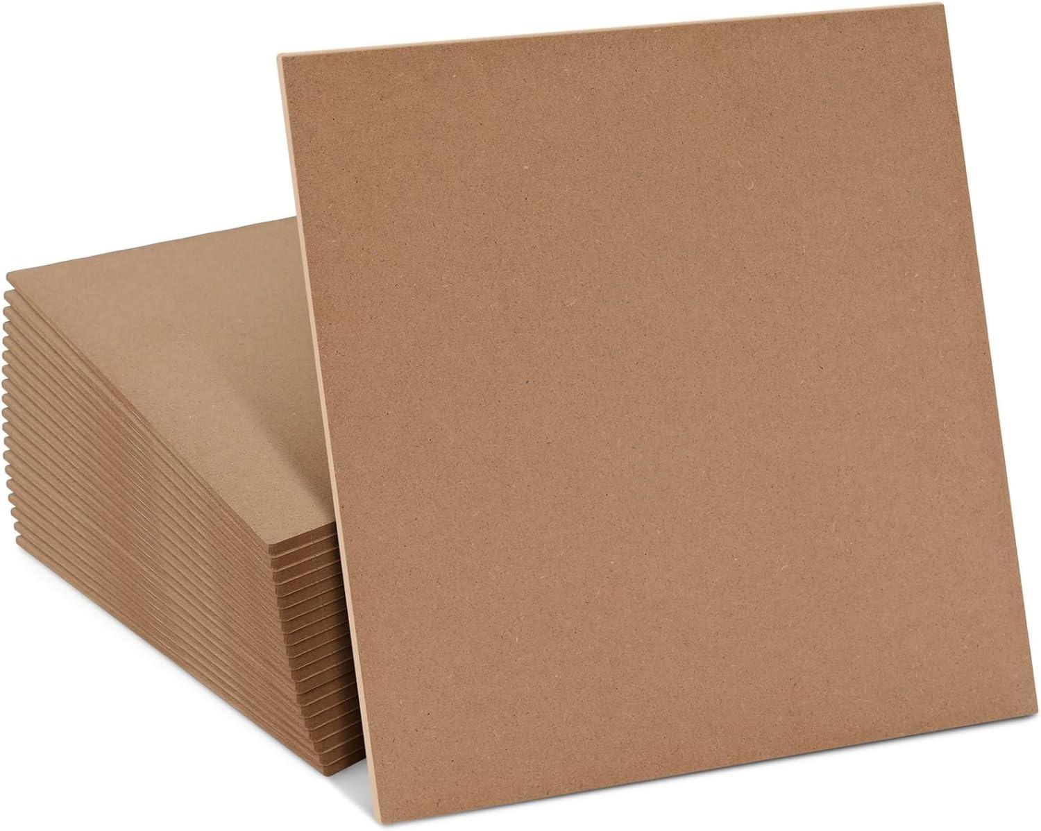 Bright Creations 20 Pack 12x12 MDF Boards, 1/4 Thick Wood Panels for DIY Arts and Crafts, Painting, Engraving