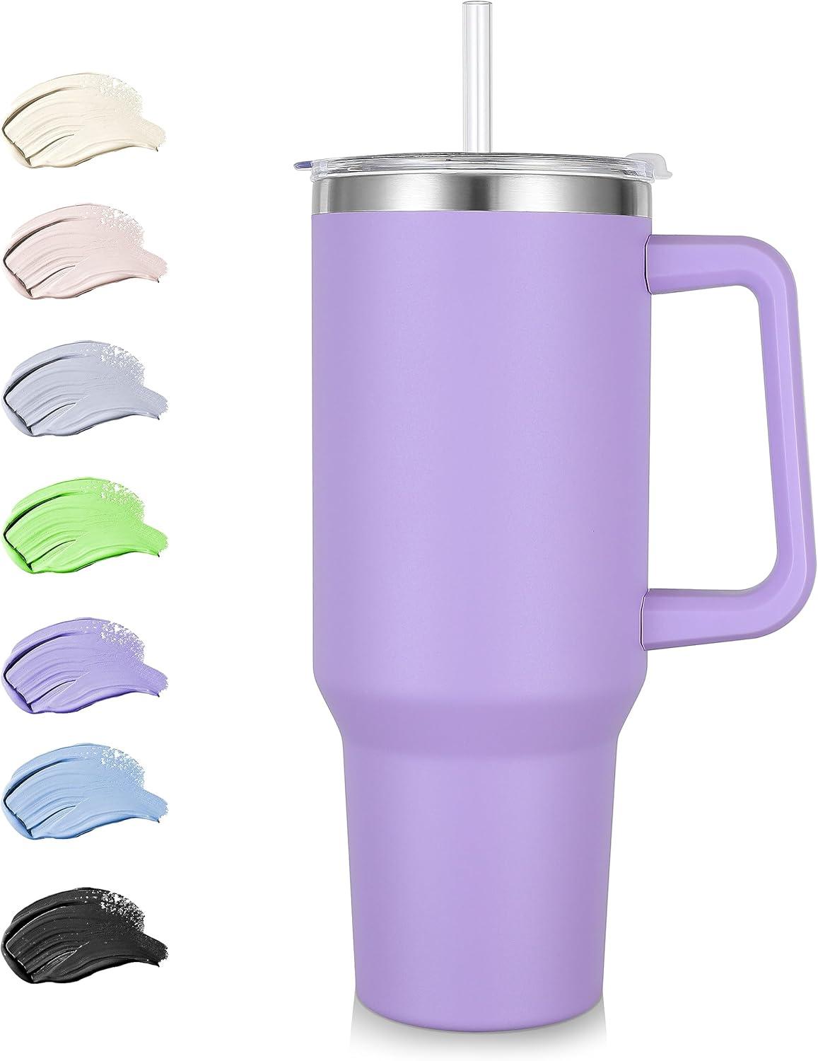 40oz Light Purple Stainless Steel Tumbler with Handle