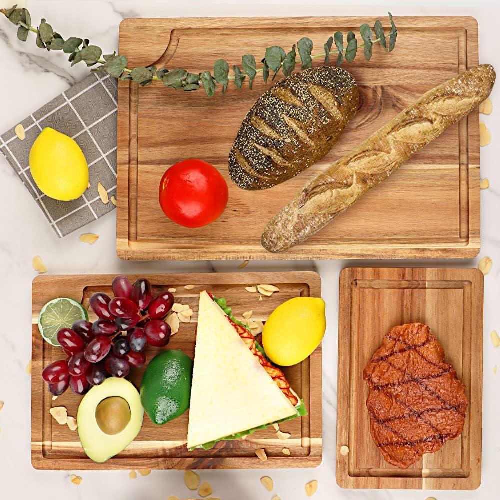 Eco-Friendly Acacia Wood Cutting Board Set with Juice Groove