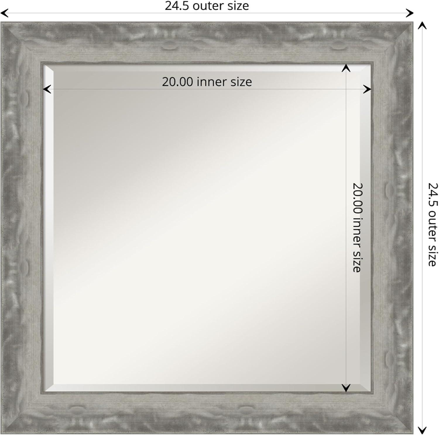 Waveline Silver 24.5" Square Modern Vanity Mirror with Beveled Edge