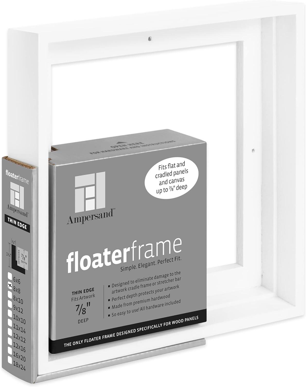 White Wood Grain Floating Wall Frame for 8" x 8" Art