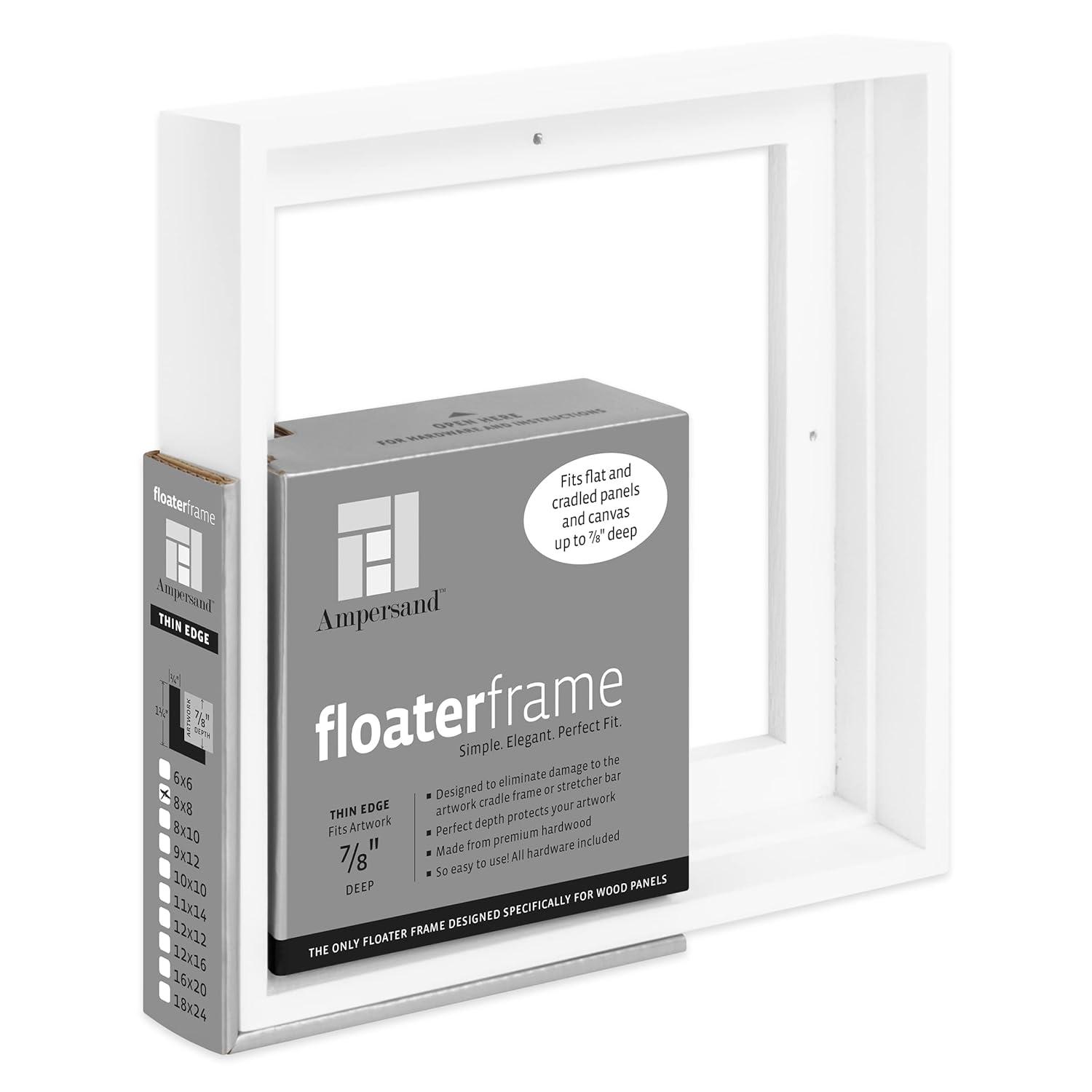 White Wood Grain Floating Wall Frame for 8" x 8" Art