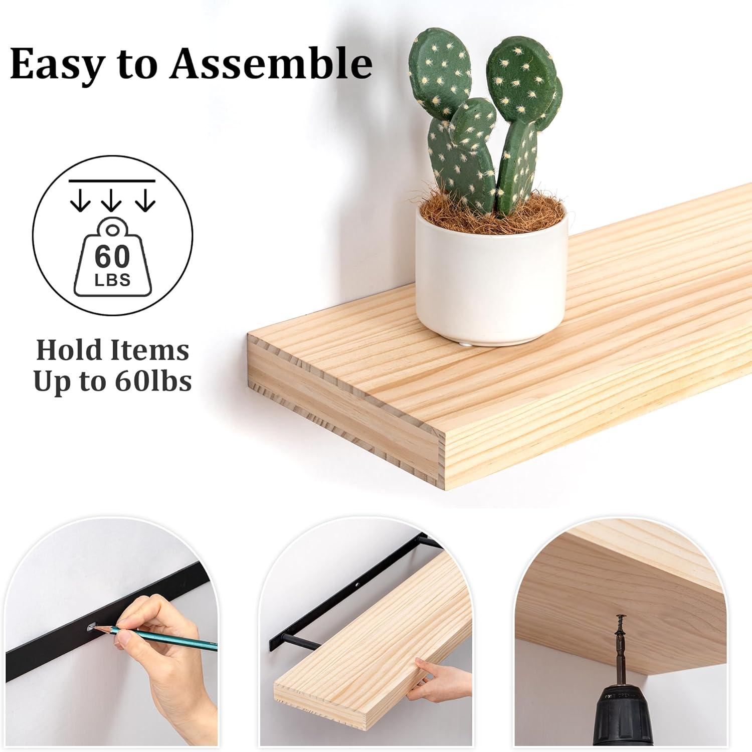 24 Inch Floating Shelves Set of 2, Rustic Solid Wood Wall Mounted Shelves for Decor & Storage, Dark Walnut Shelves for Bedroom Kitchen Living Room - Dark Walnut