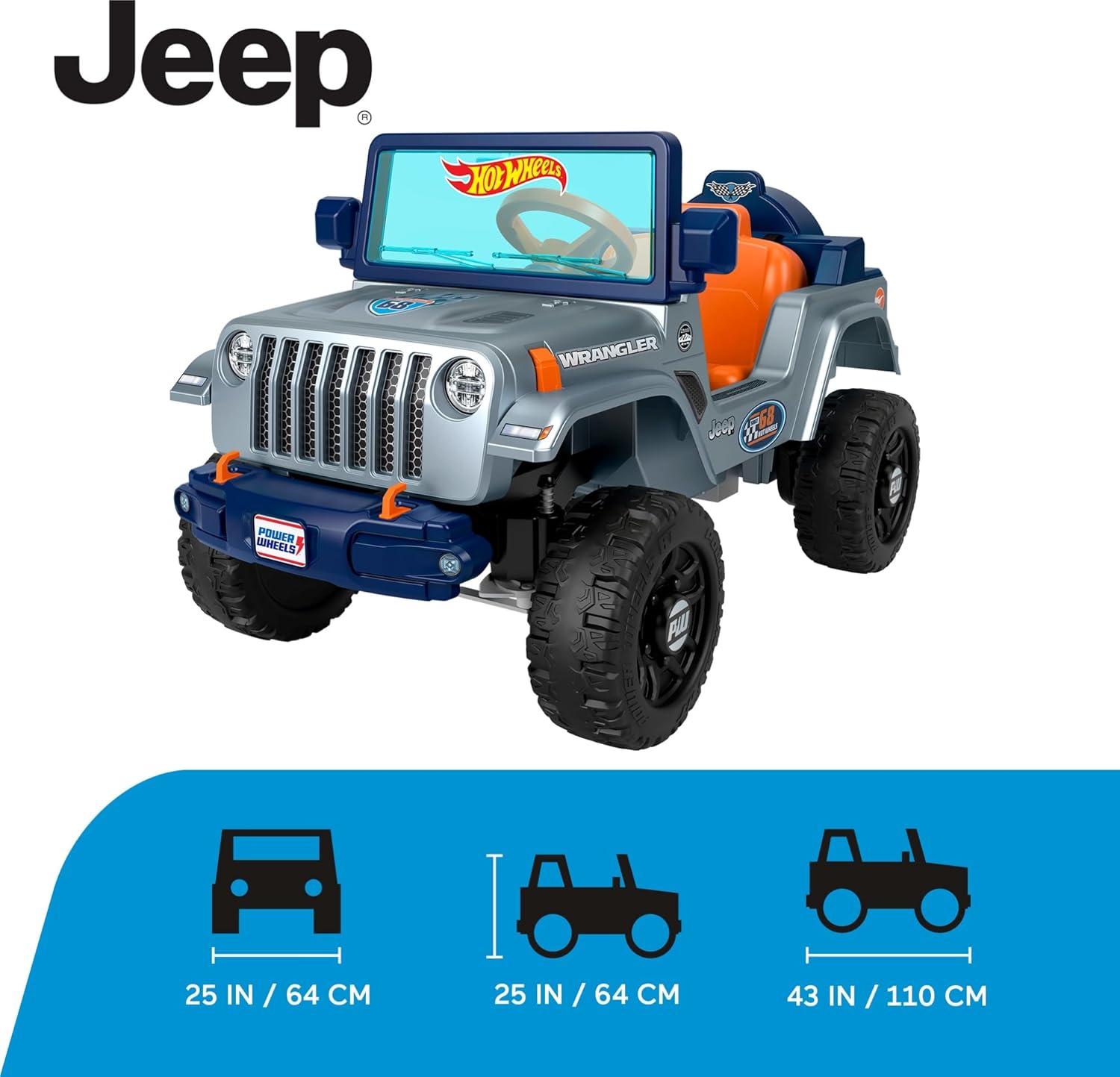 Power Wheels Hot Wheels Jeep Wrangler Toddler Ride-On Toy With Driving Sounds