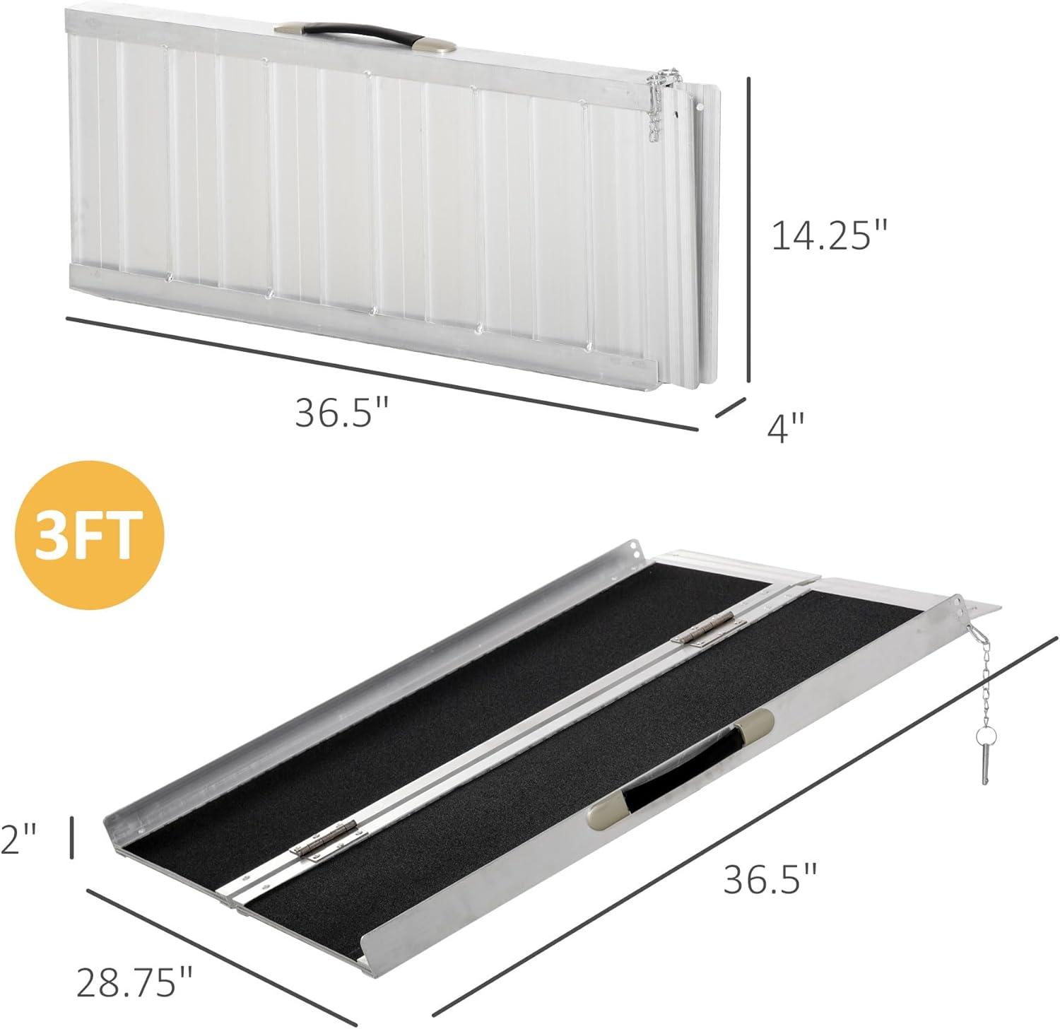 HOMCOM Folding Aluminum Wheelchair Ramp with Non-Slip Surface 600lbs Capacity