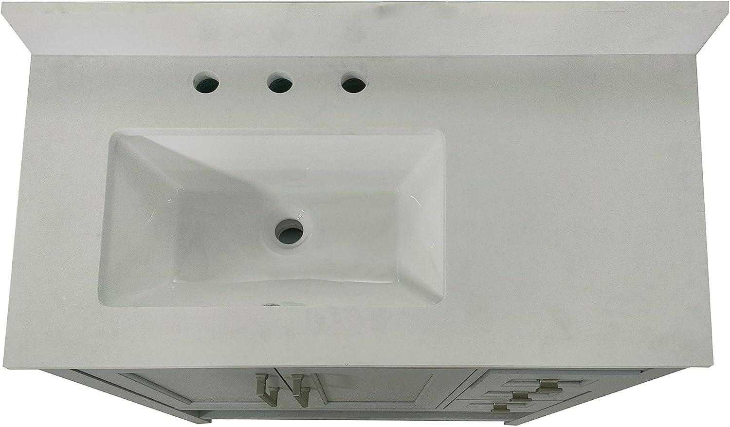 Taylor & Logan 36" Vivien Bathroom Vanity with Open Shelf and 3 Drawers Gray: Stoneware Top, Wood Frame, Single Basin