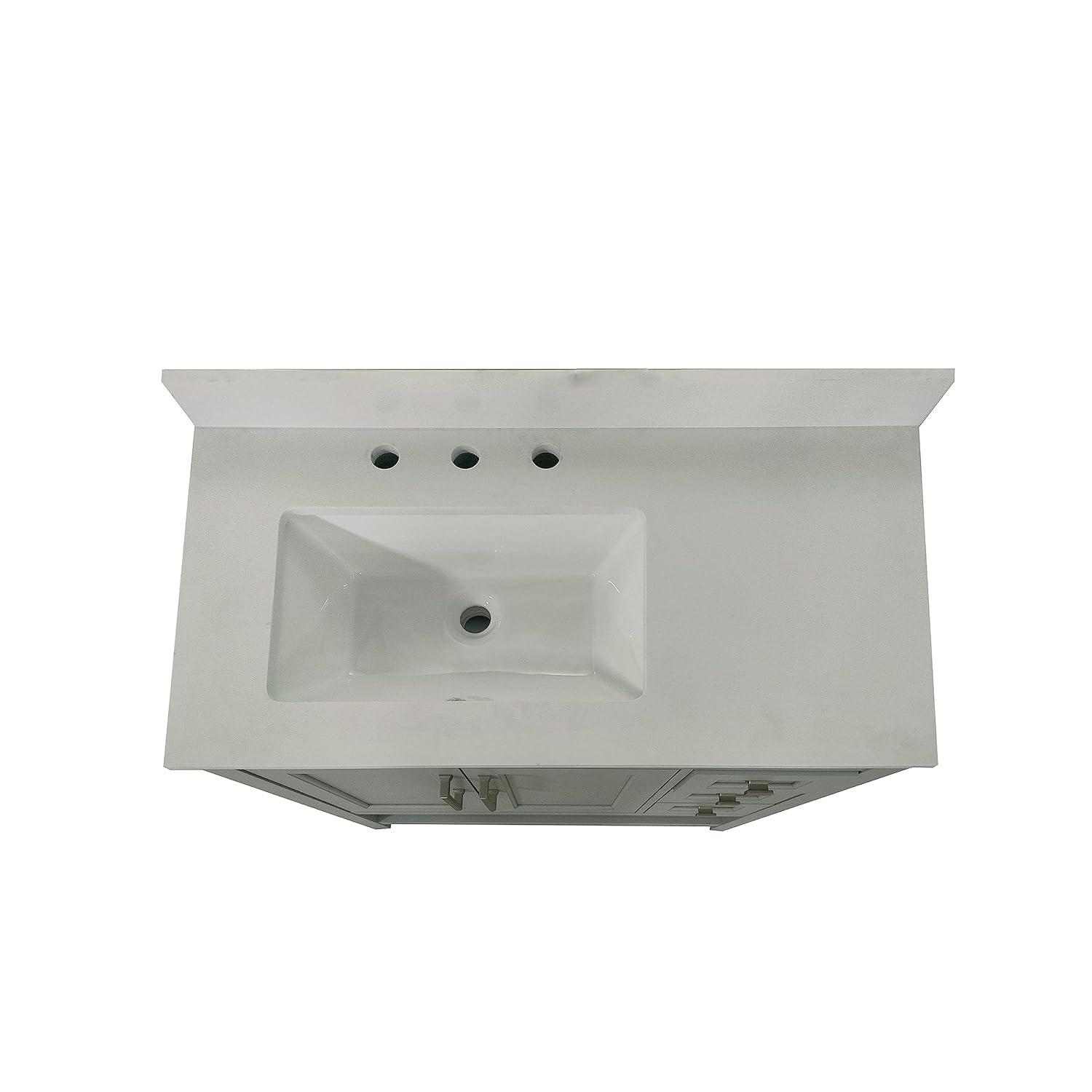 Taylor & Logan 36" Vivien Bathroom Vanity with Open Shelf and 3 Drawers Gray: Stoneware Top, Wood Frame, Single Basin