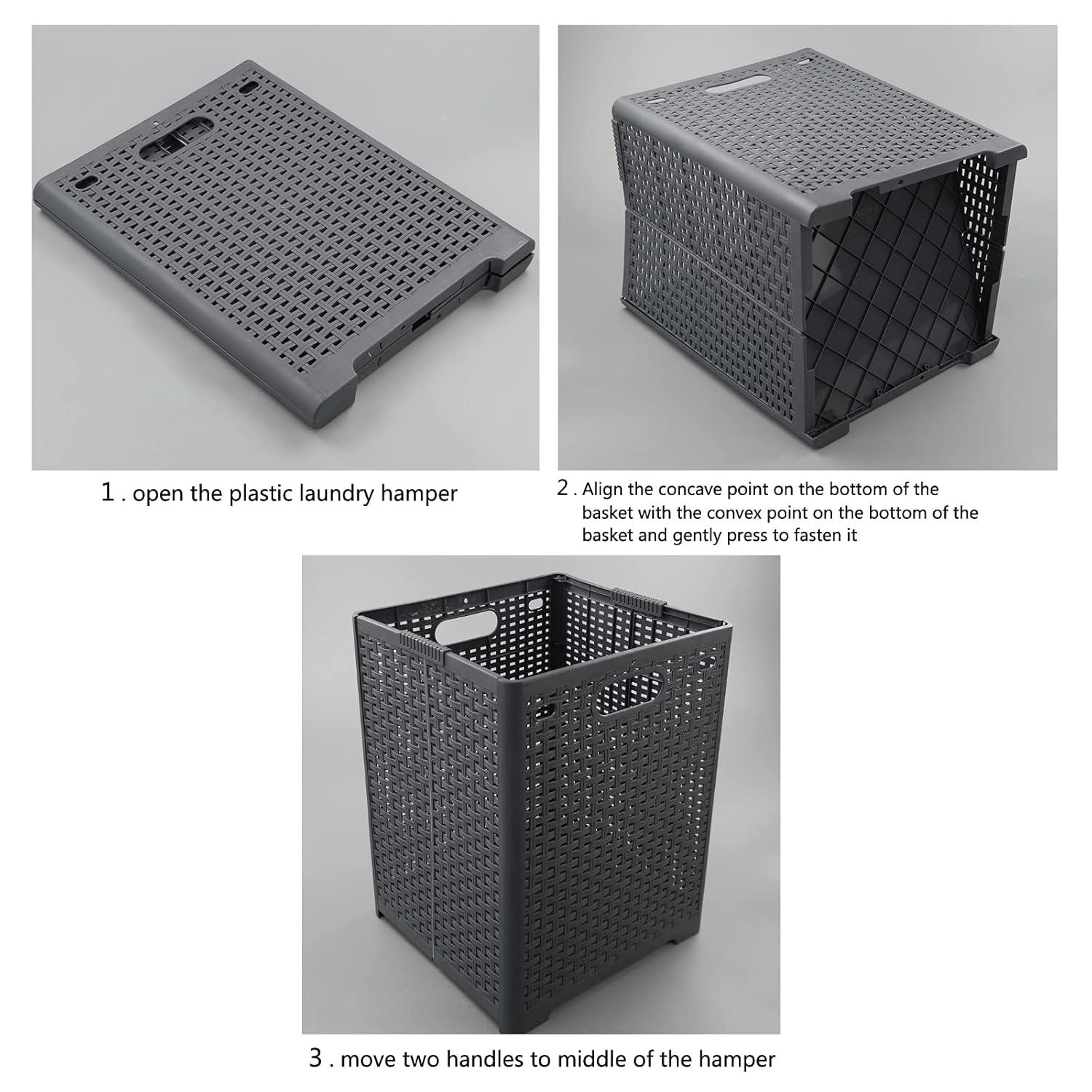 Kekow 1-Pack 42 L Plastic Collapsible Laundry Basket, Gray Folding Laundry Hamper