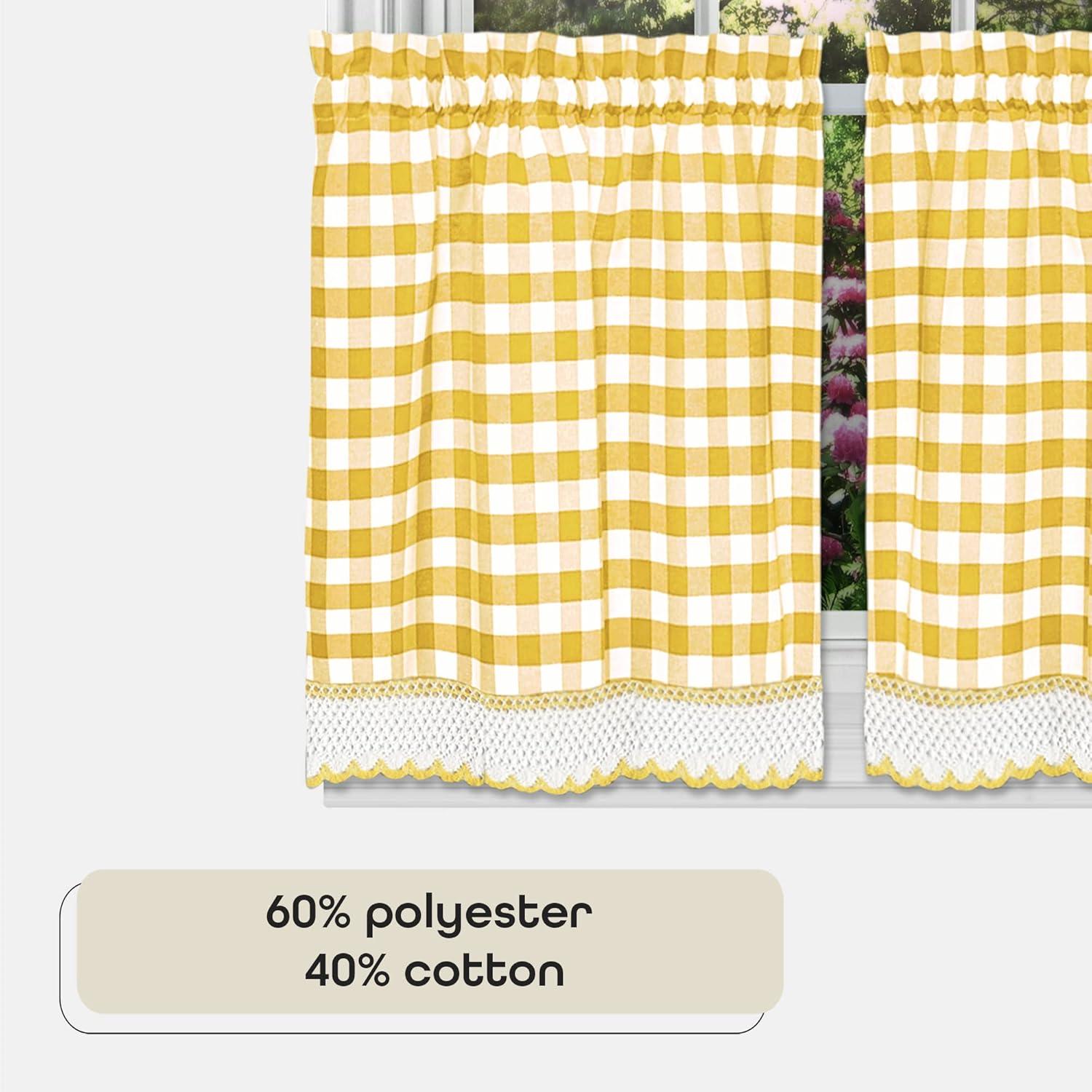 Achim Buffalo Check Kitchen Curtains, Set of 2 Tiers, 58 x 24, Yellow