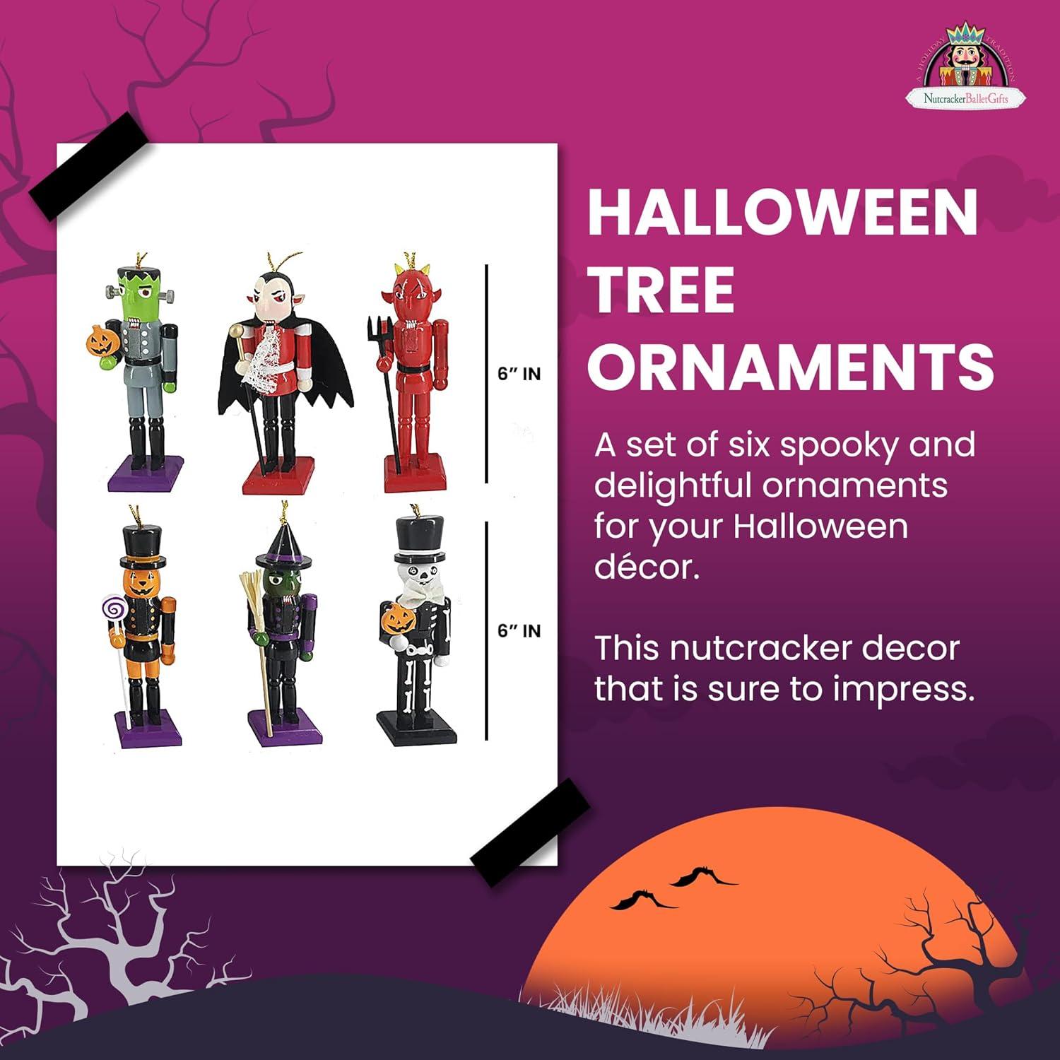 Halloween Wooden Nutcracker Tree Ornaments Set of 6