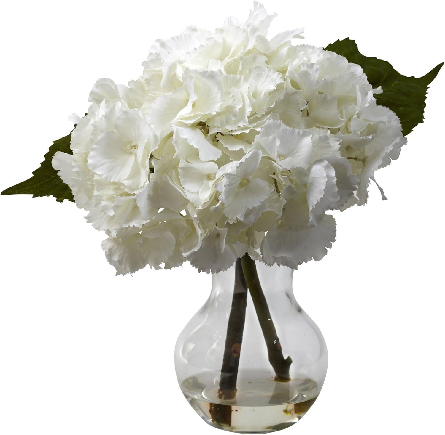 Nearly Natural Blooming Hydrangea with Vase Arrangement