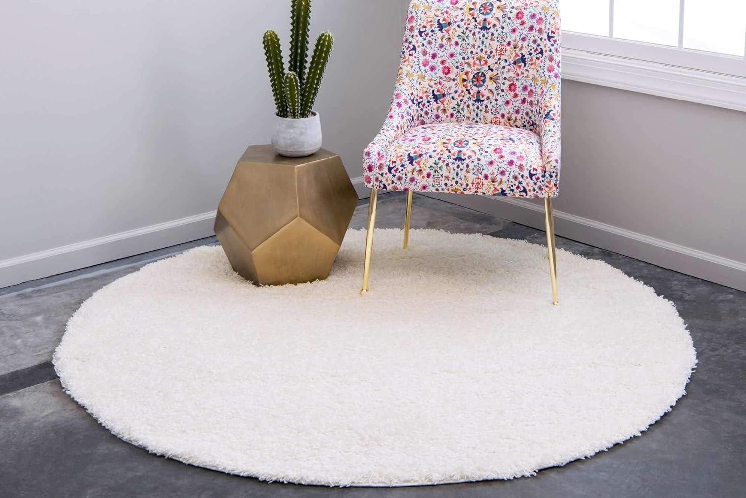 Unique Loom 6' 1 x 6' 1 Solid Shag Snow White Area Rug