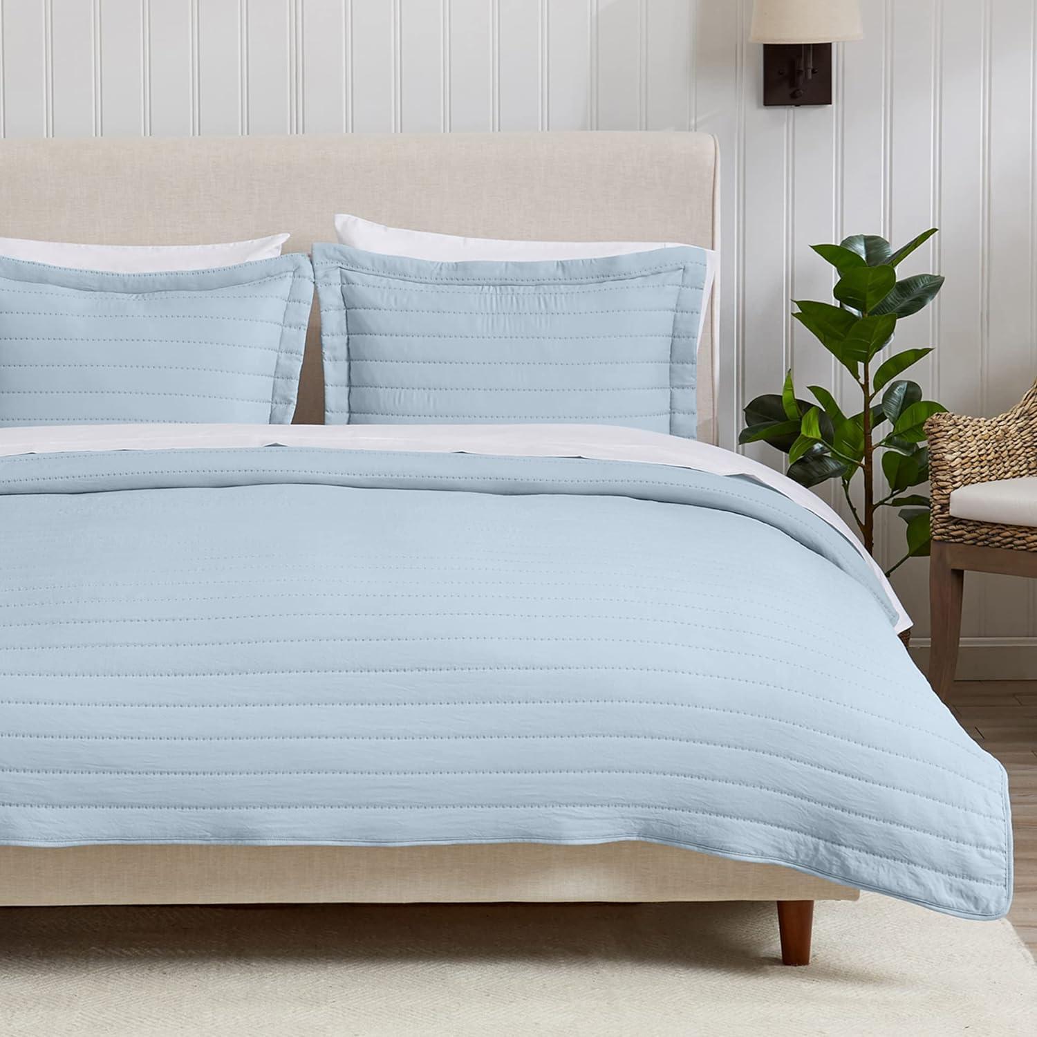 FreshFolds Solid Stitched Microfiber Quilt Set with Shams