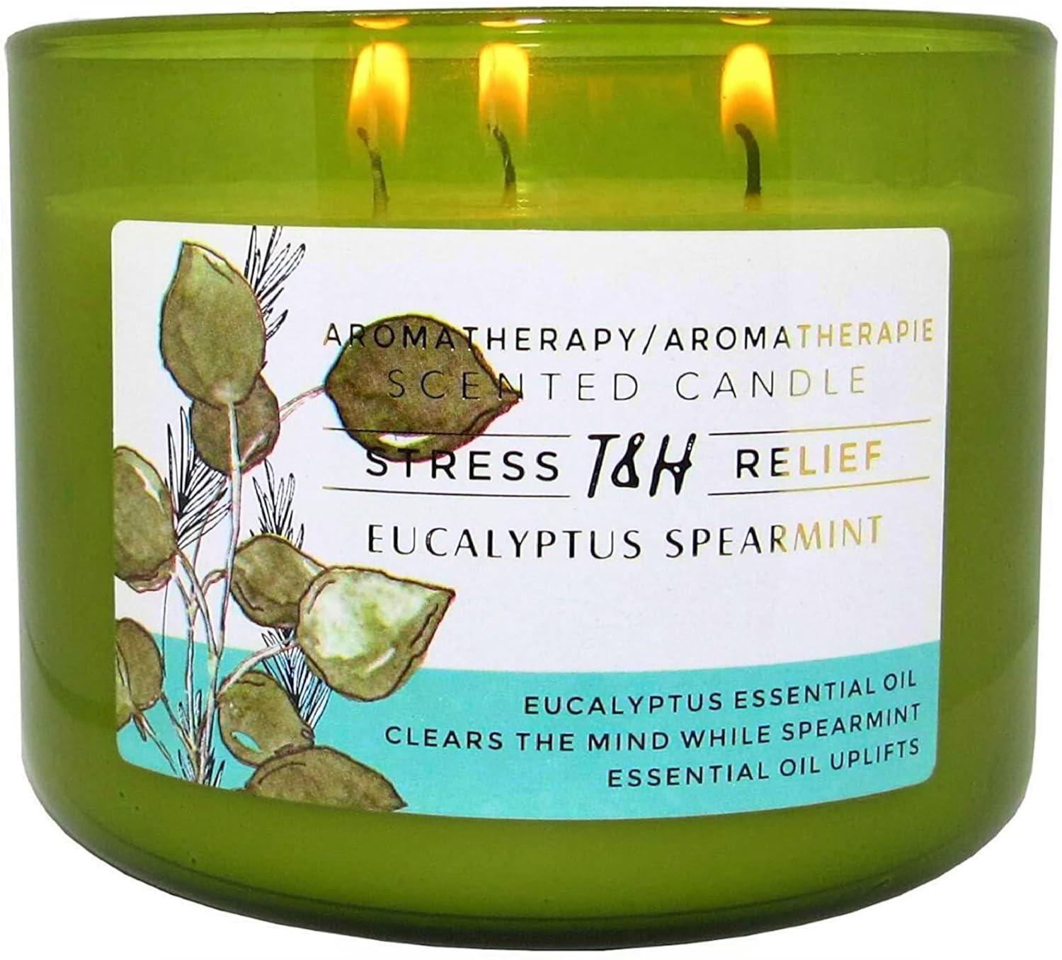 T&H Wholesalers Eucalyptus Spearmint Scented Soy Candle 3 Wick Aromatherapy Candle for Women and Men