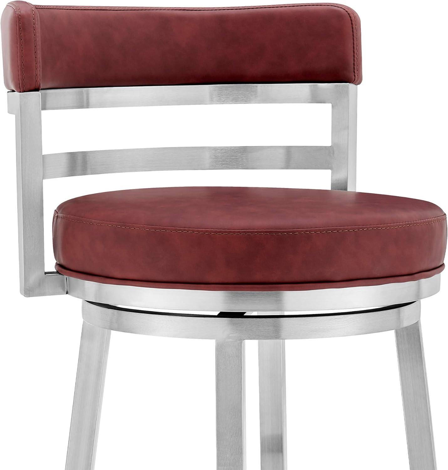 Madrid Red Faux Leather and Stainless Steel Swivel Bar Stool