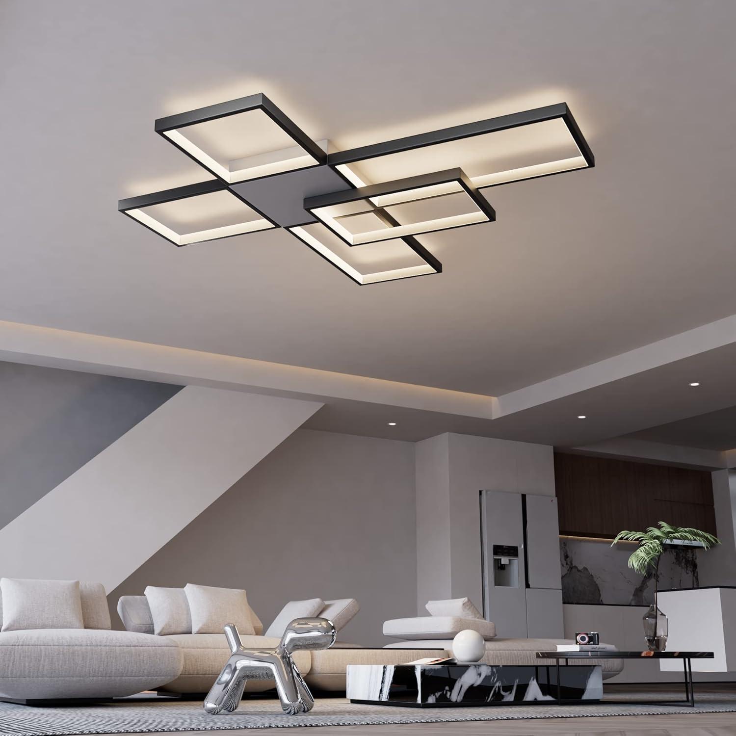 Modern Black Aluminum LED Square Ceiling Light with Remote