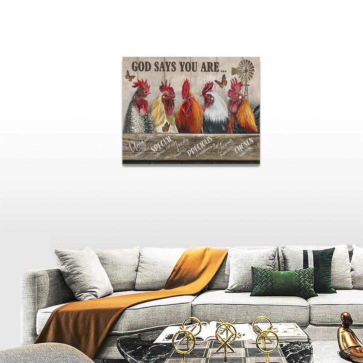 Farmhouse Rooster Canvas Wall Art with Inspirational Quotes