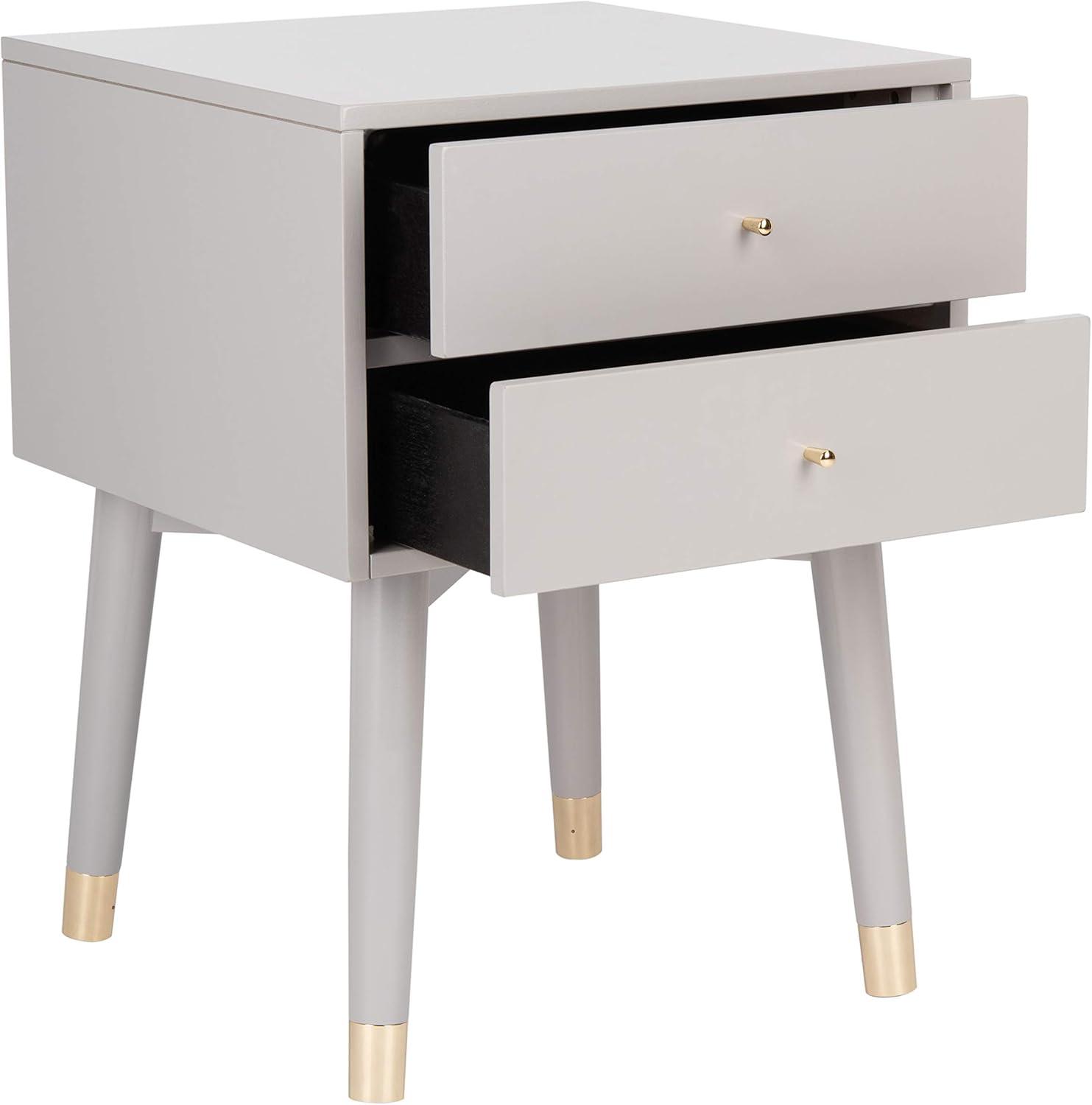 Retro Grey and Gold 2-Drawer 26" Nightstand with Metallic Accents