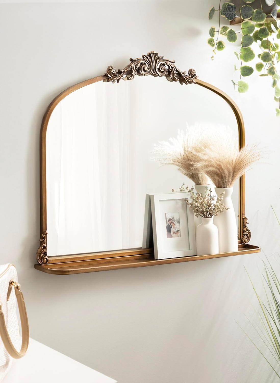 Kate & Laurel All Things Decor 33"x26" Arendahl Traditional Arch Mirror with Shelf Gold