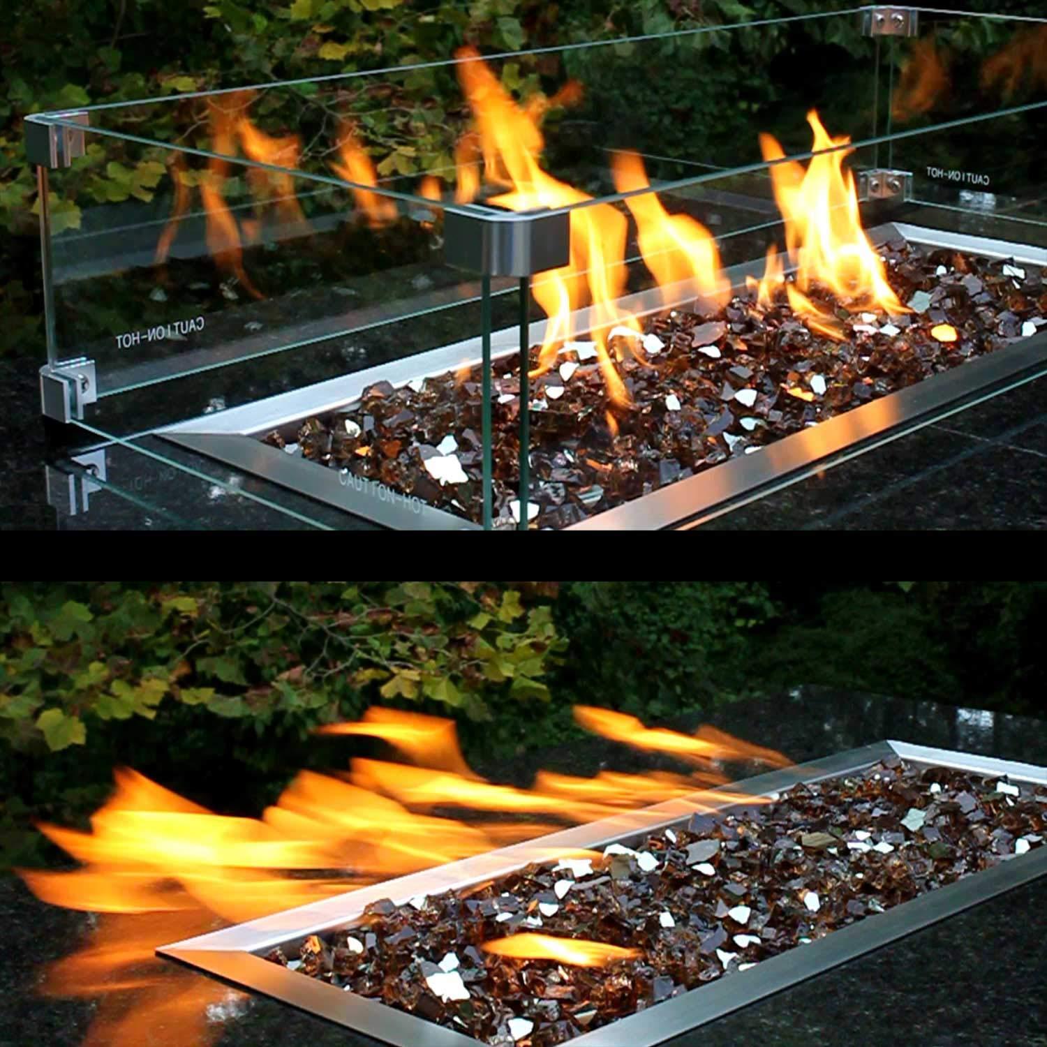 Celestial Fire Glass Rectangle Fire Pit Wind Guard