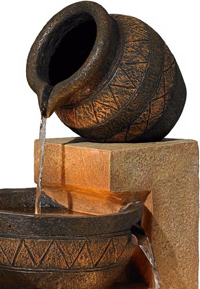 John Timberland Stoneware Bowl and Jar Rustic Cascading Outdoor Floor Water Fountain with LED Light 46" for Yard Garden Patio Home Deck Porch Exterior