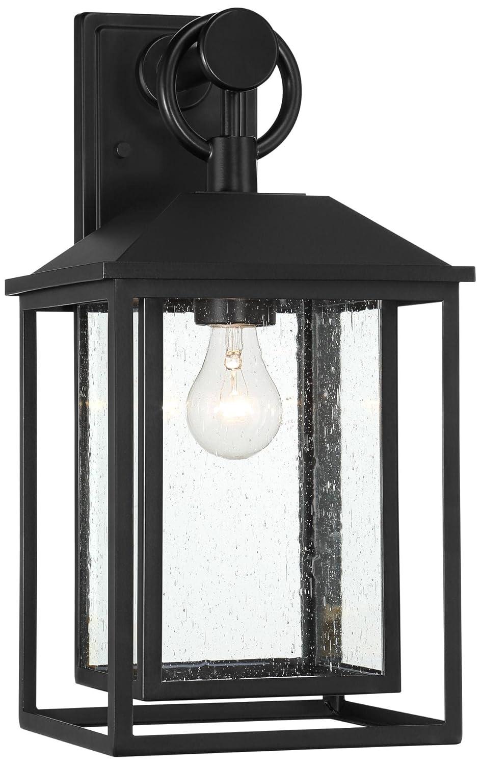 John Timberland Califa Mission Outdoor Wall Light Fixture Black Metal 18" Clear Seedy Glass for Post Exterior Barn Deck House Porch Yard Patio Home