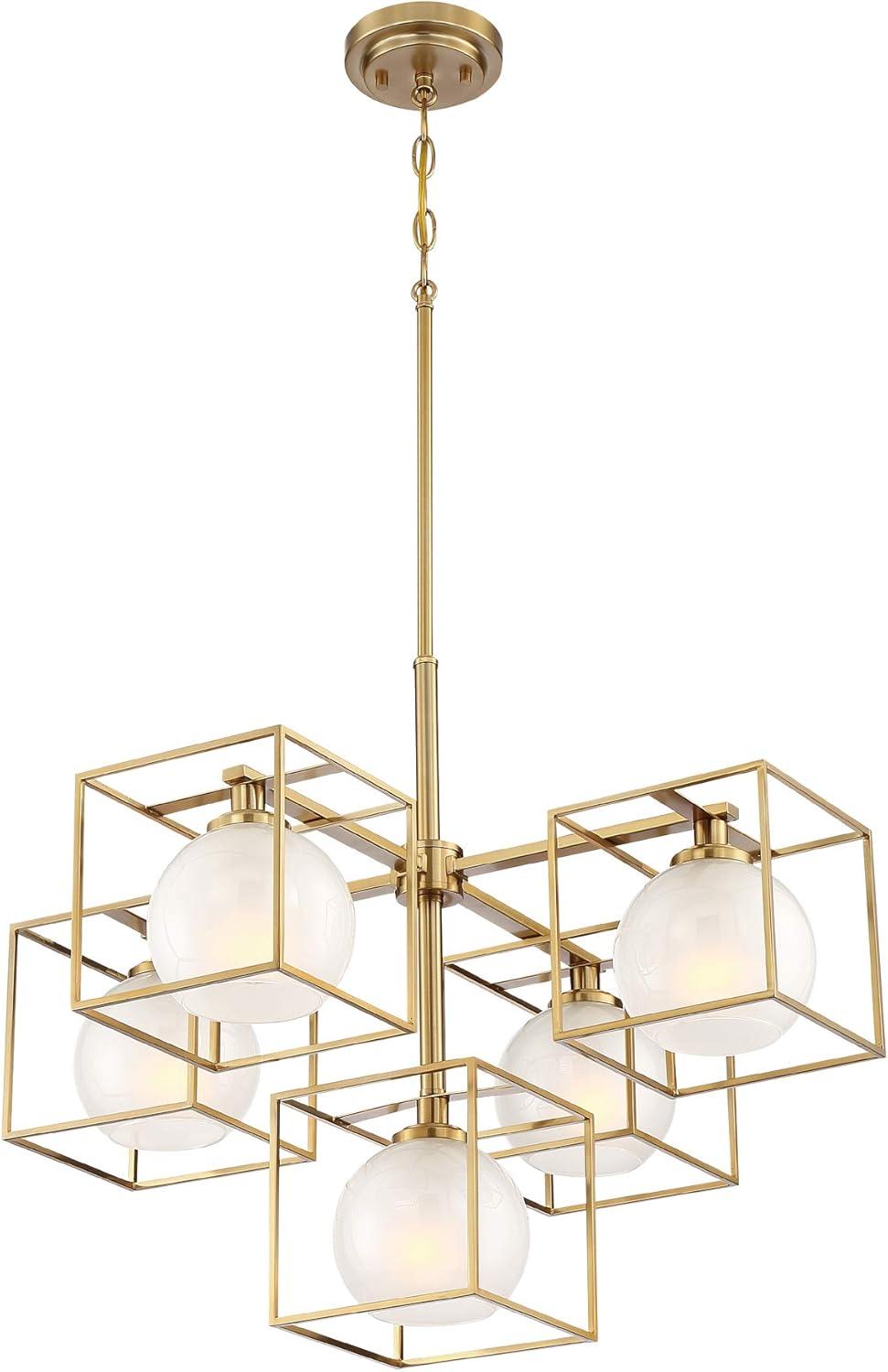 Brushed Gold Cube Frame Chandelier with Globe Shades