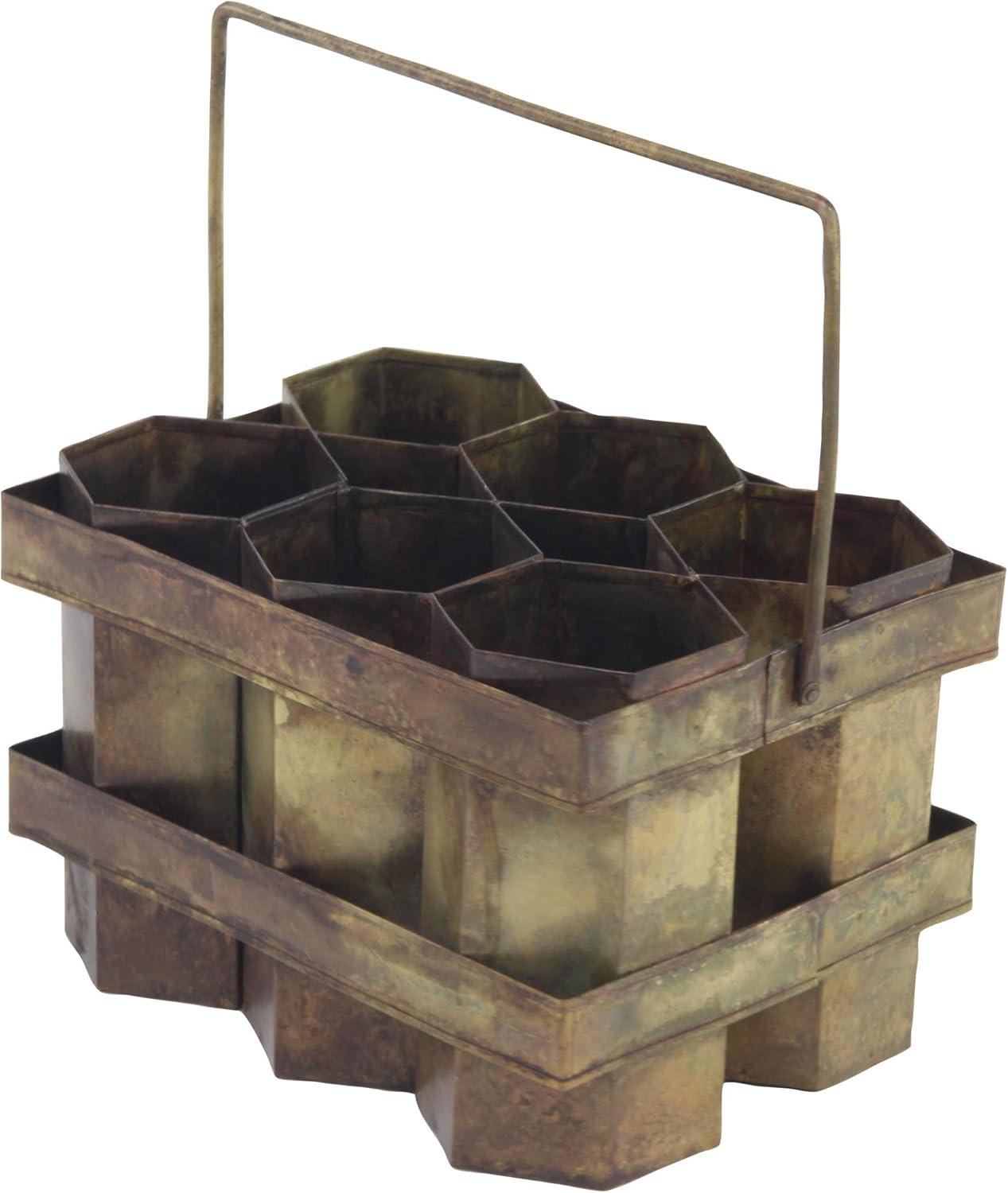 Decmode Rustic 7 X 11 Inch Brass Gold Six-Bottle Wine Holder