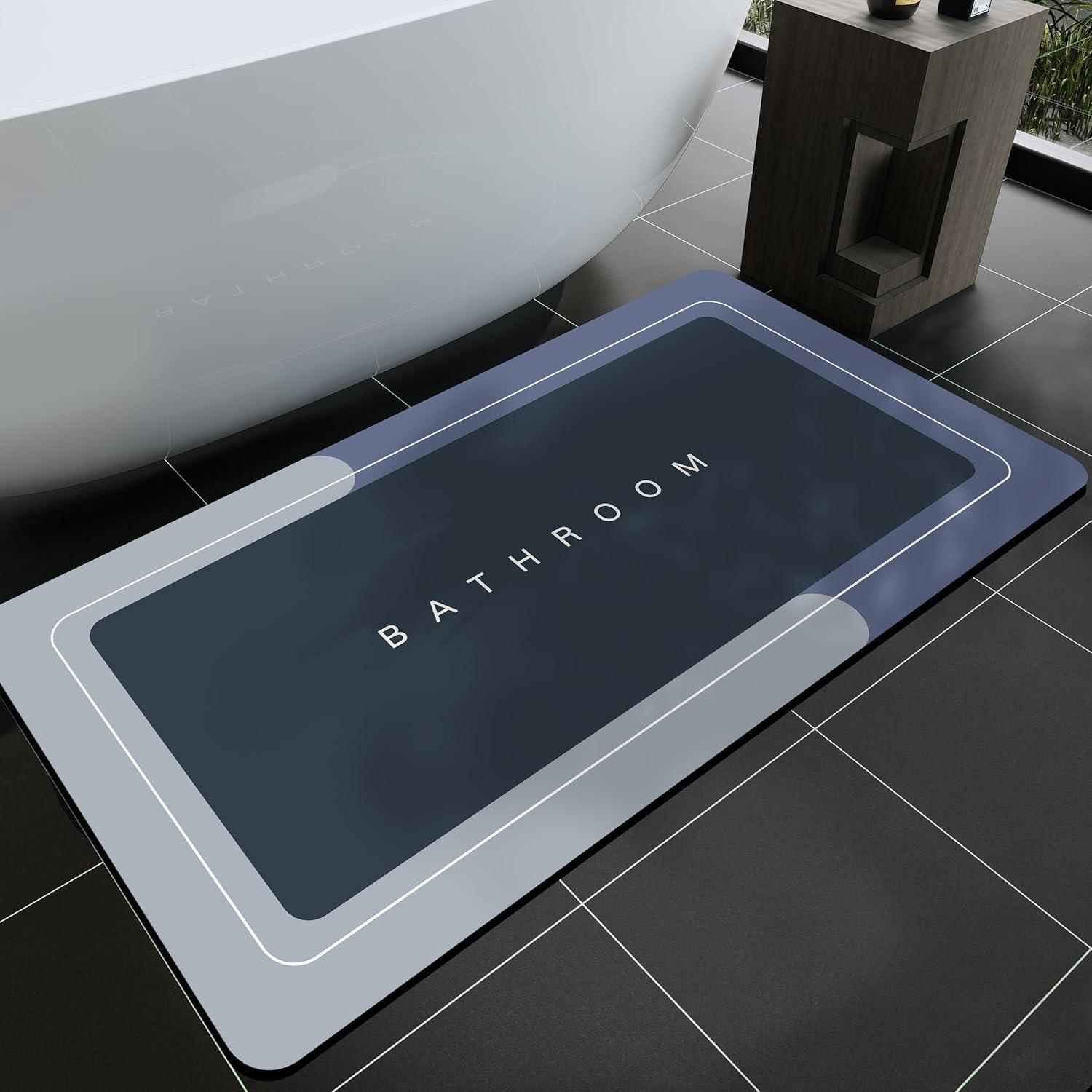 Bath Mats 24x48 Inch, Modernized Magic Mat Bathroom, Rubber Anti Slip Quick Drying Absorbent Bathroom Rug, Shower Room Rugs for in Front of Bathtub, Sink, Blue