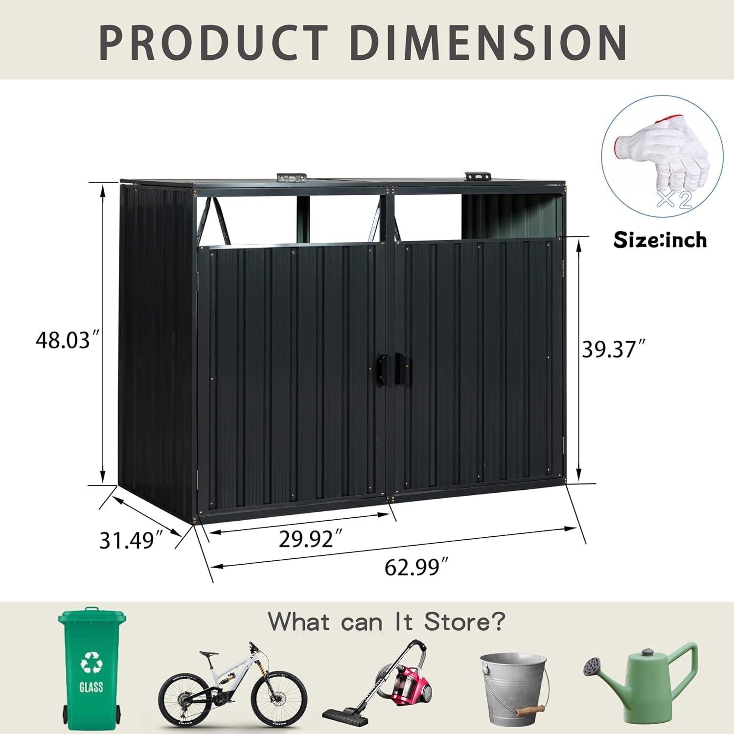 Outdoor Trash Storage Shed for 2 Garbage Cans, Wheelie Bin Hider, Outside Can Storage